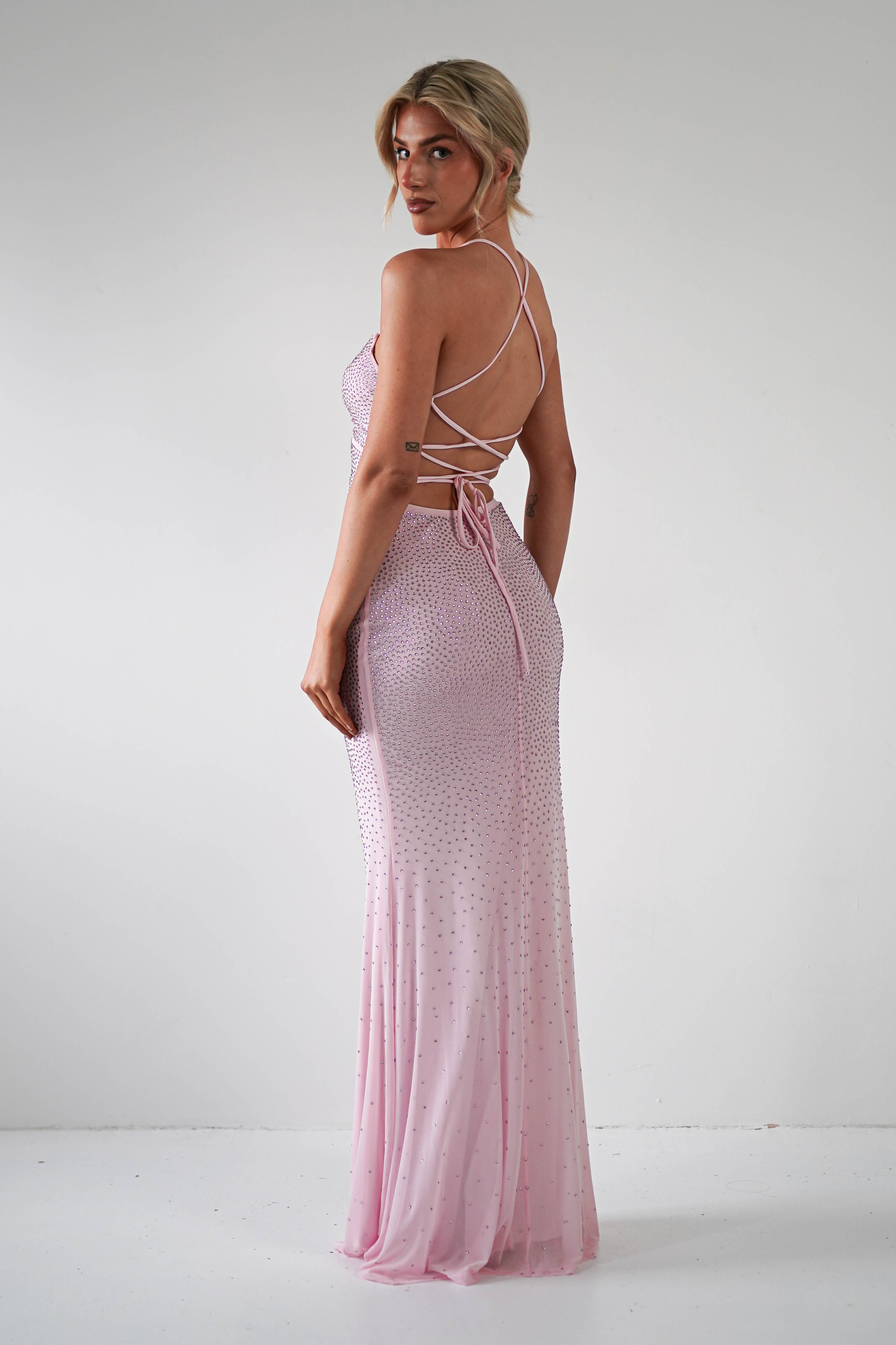 Cataleya Rhinestone Bodycon Gown | Pink