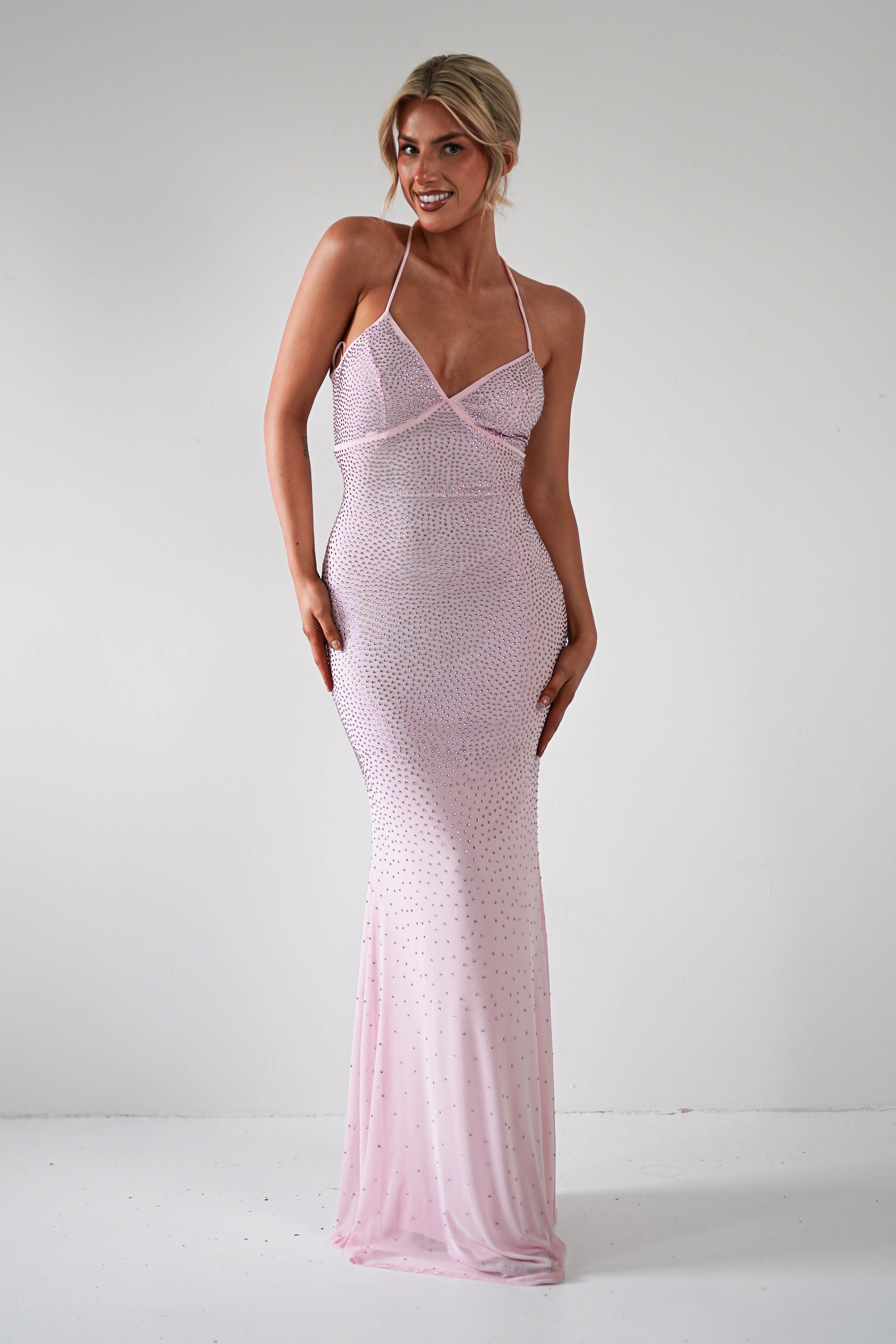 Cataleya Rhinestone Bodycon Gown | Pink