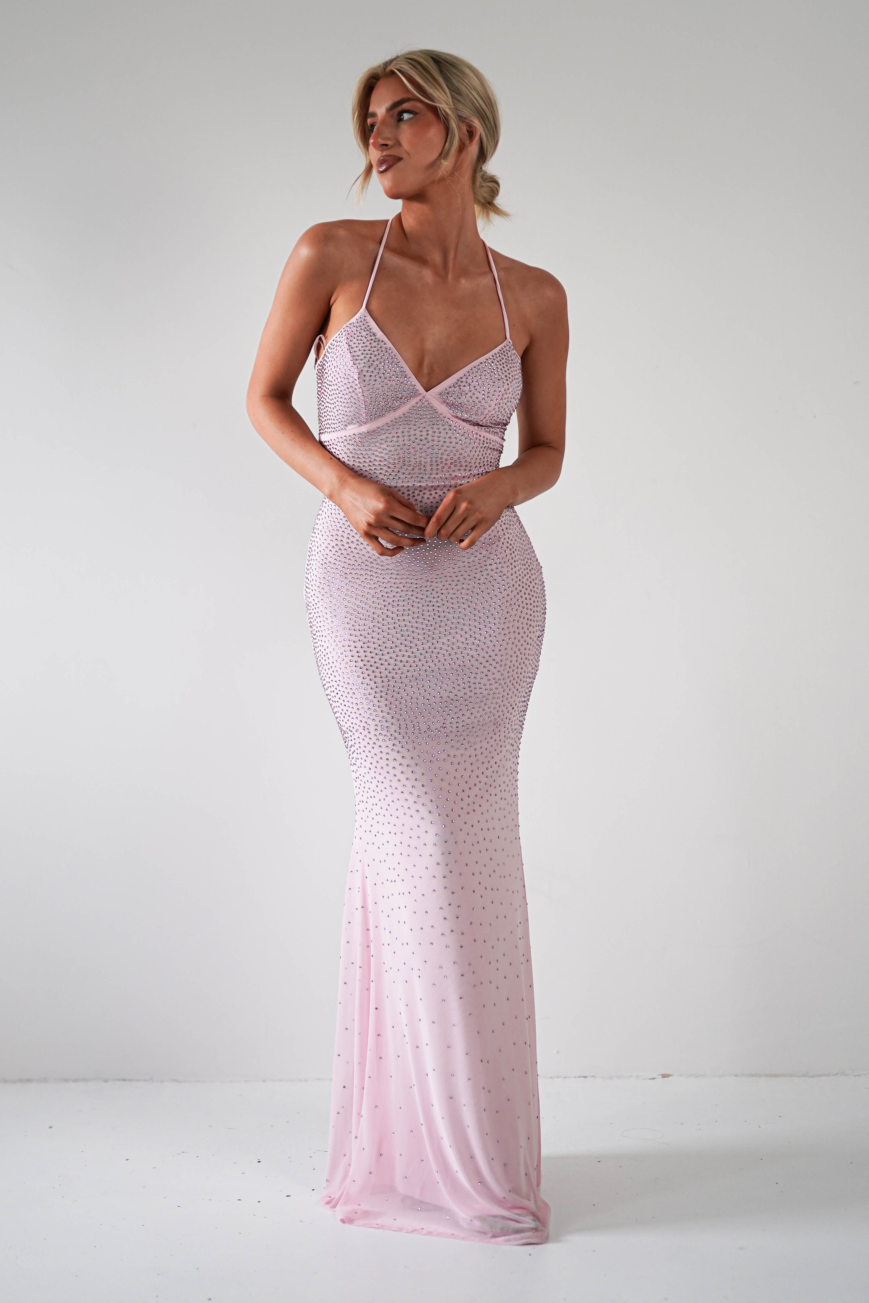 Cataleya Rhinestone Bodycon Gown | Pink