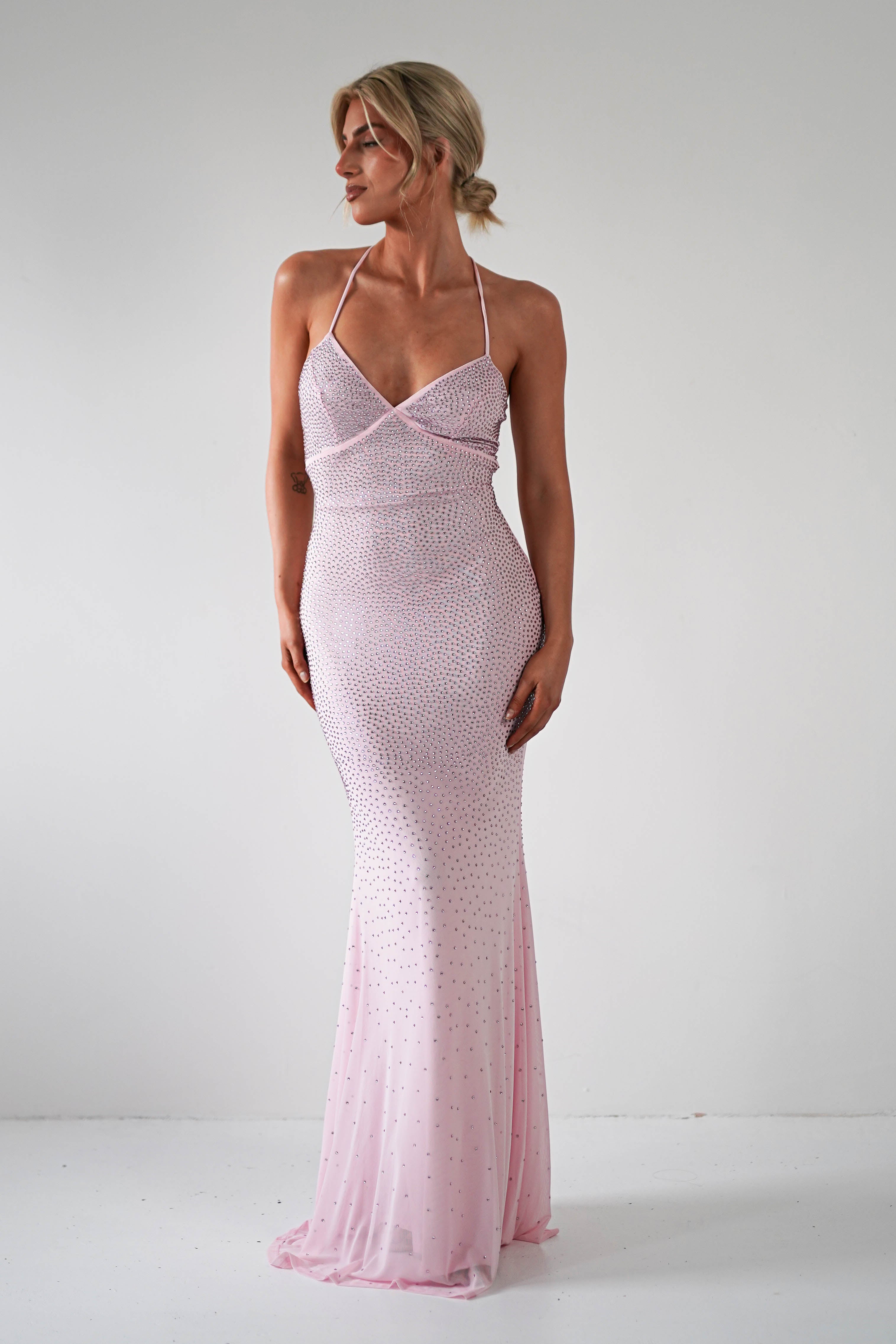 Cataleya Rhinestone Bodycon Gown | Pink