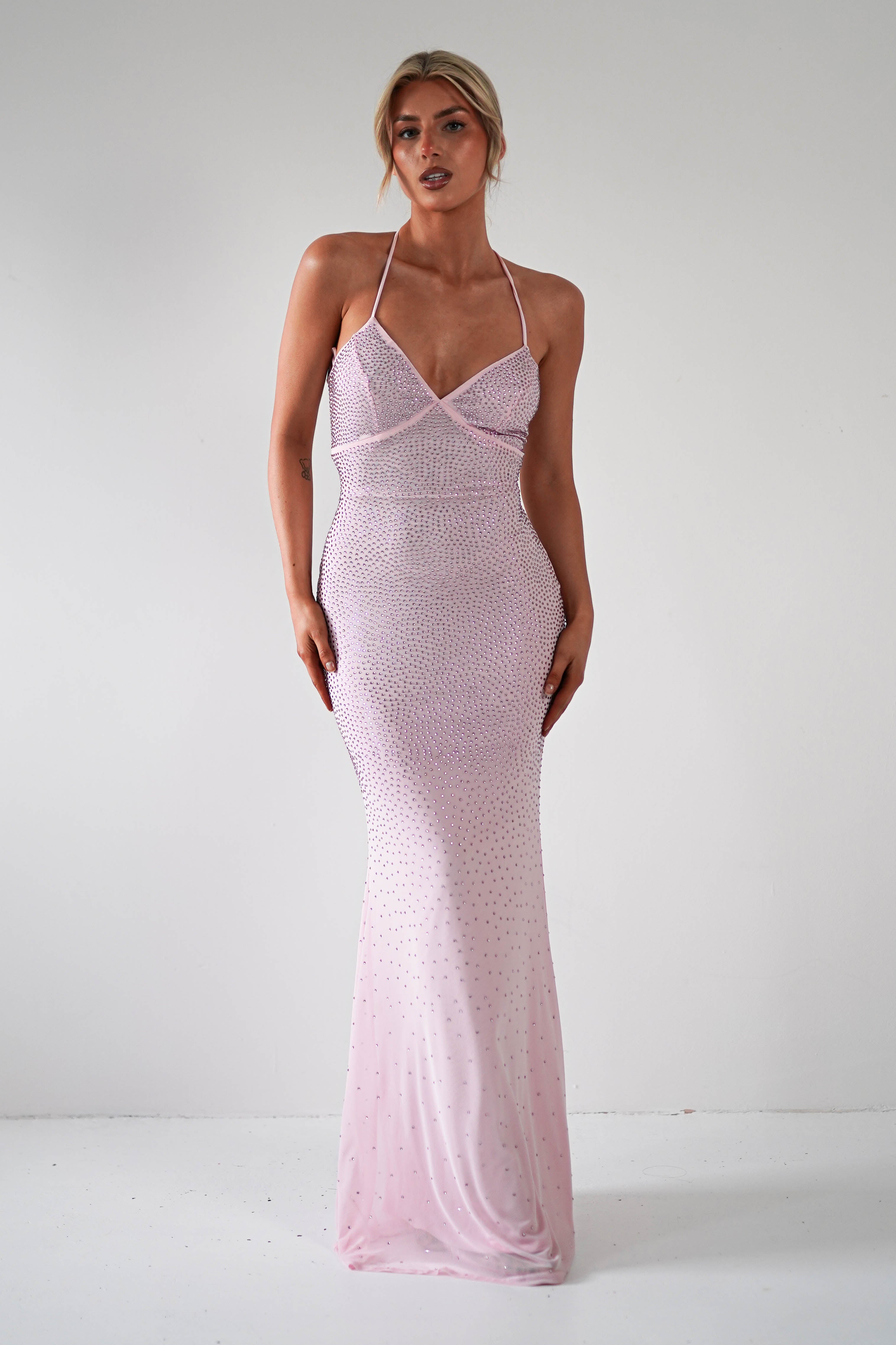 Cataleya Rhinestone Bodycon Gown | Pink