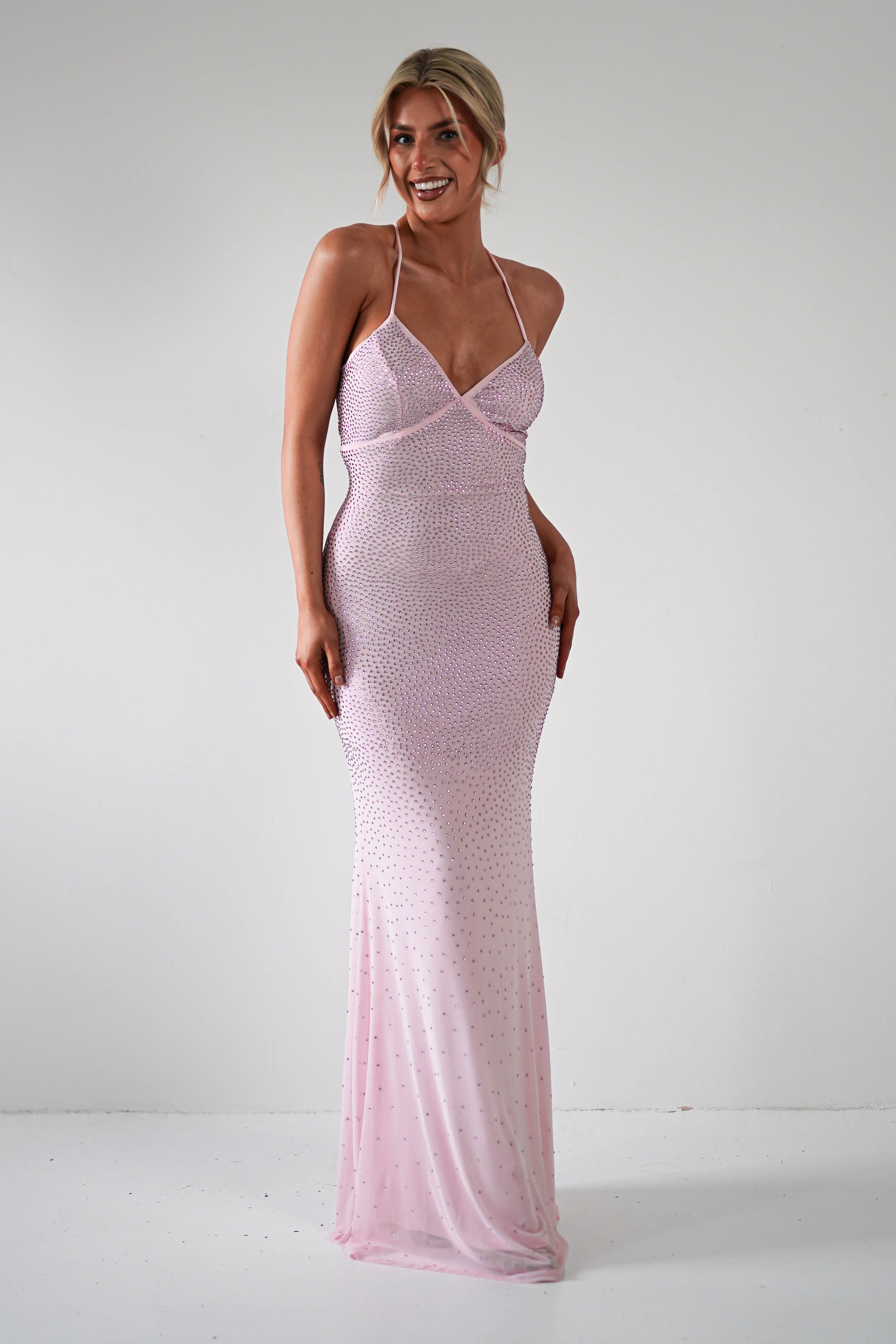 Cataleya Rhinestone Bodycon Gown | Pink