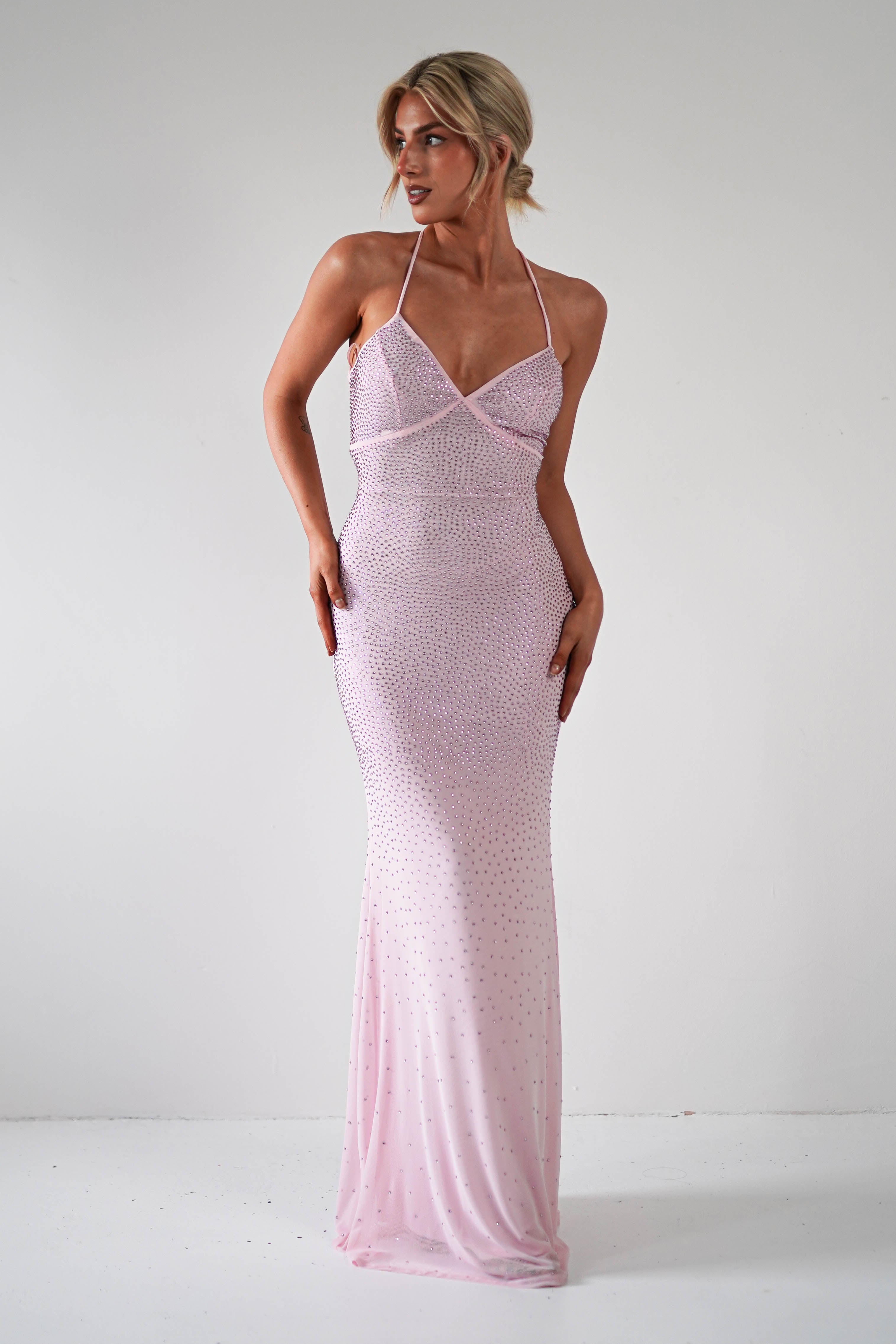 Cataleya Rhinestone Bodycon Gown | Pink