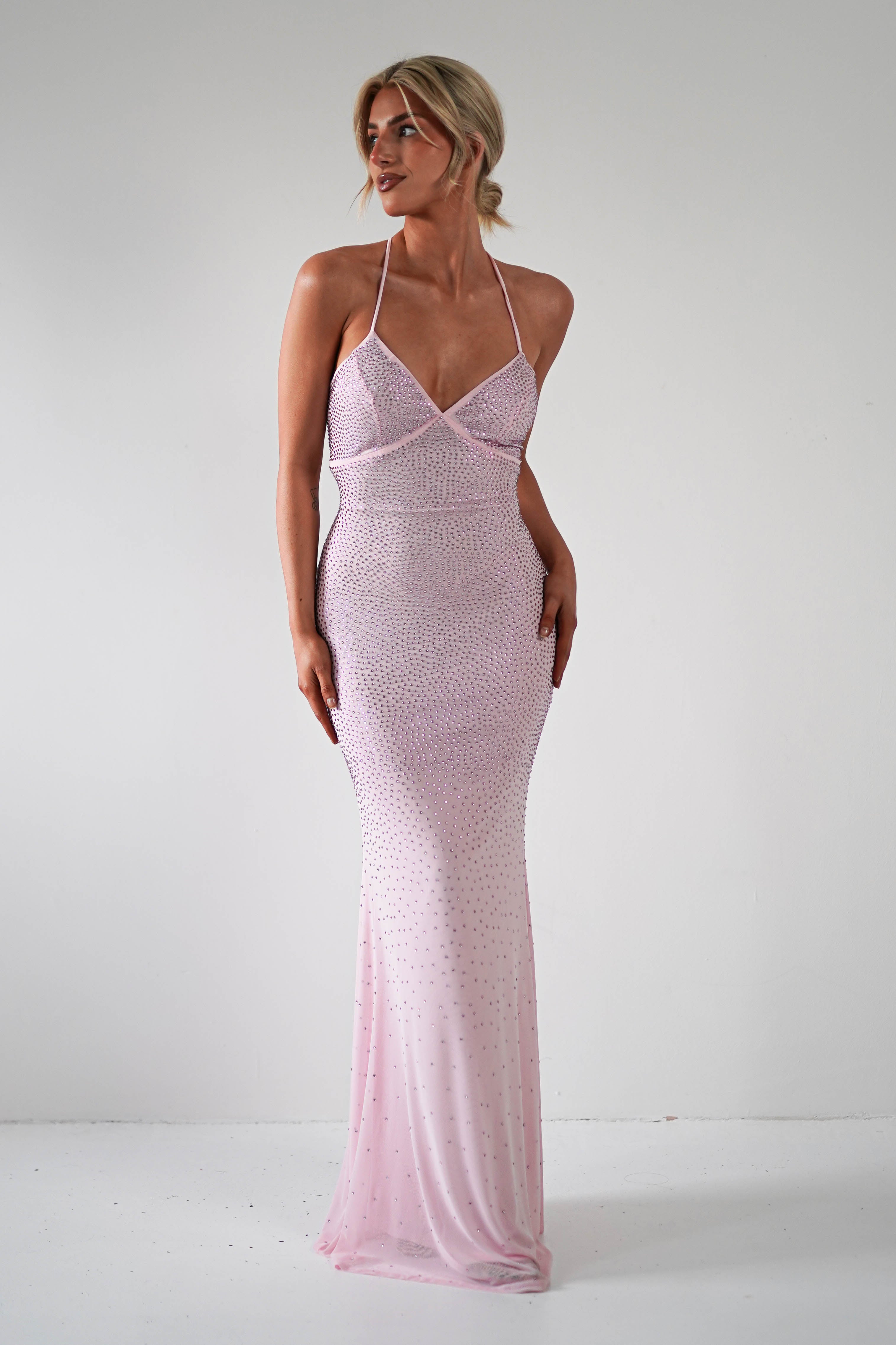 Cataleya Rhinestone Bodycon Gown | Pink