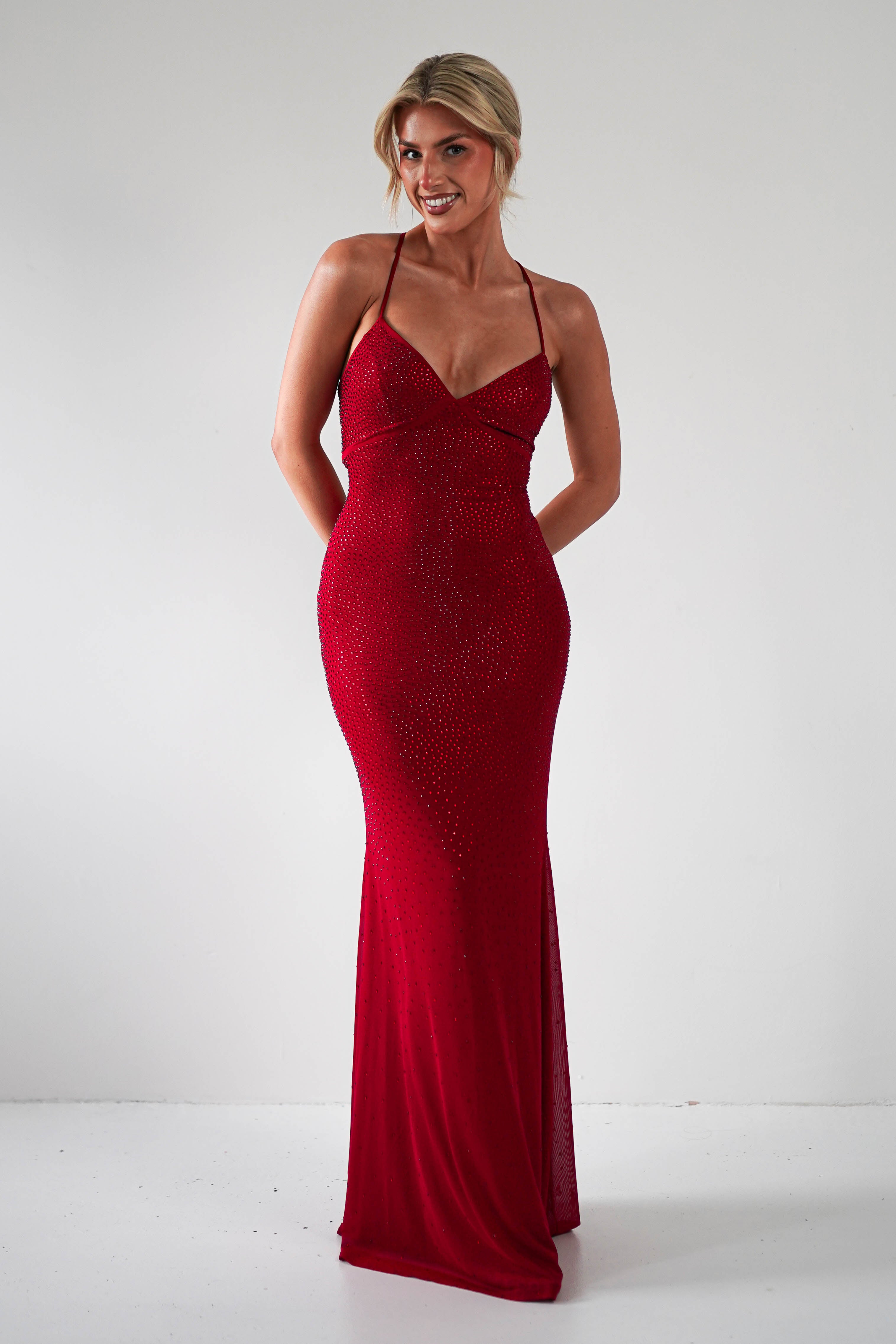 Cataleya Rhinestone Bodycon Gown | Red