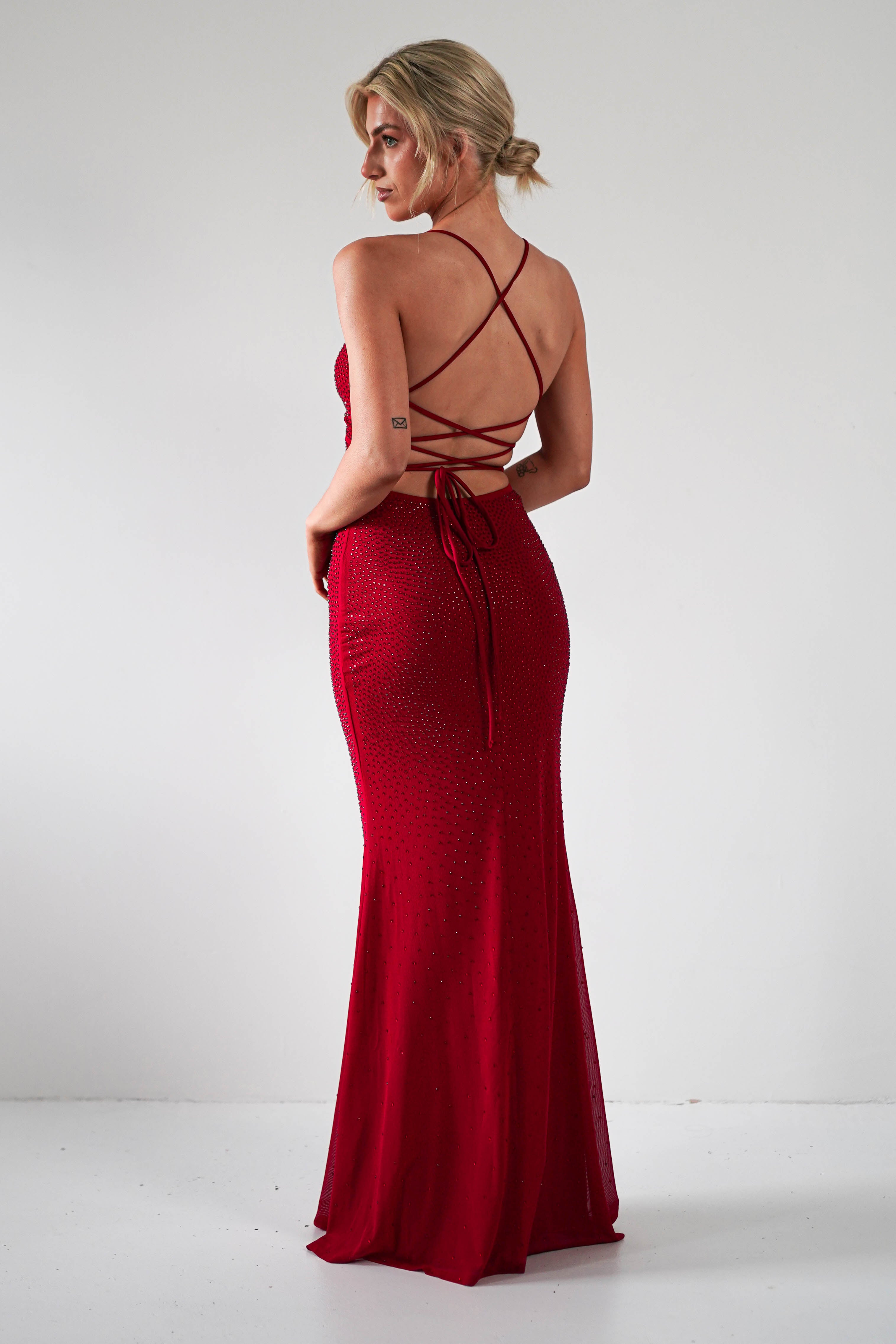 Cataleya Rhinestone Bodycon Gown | Red