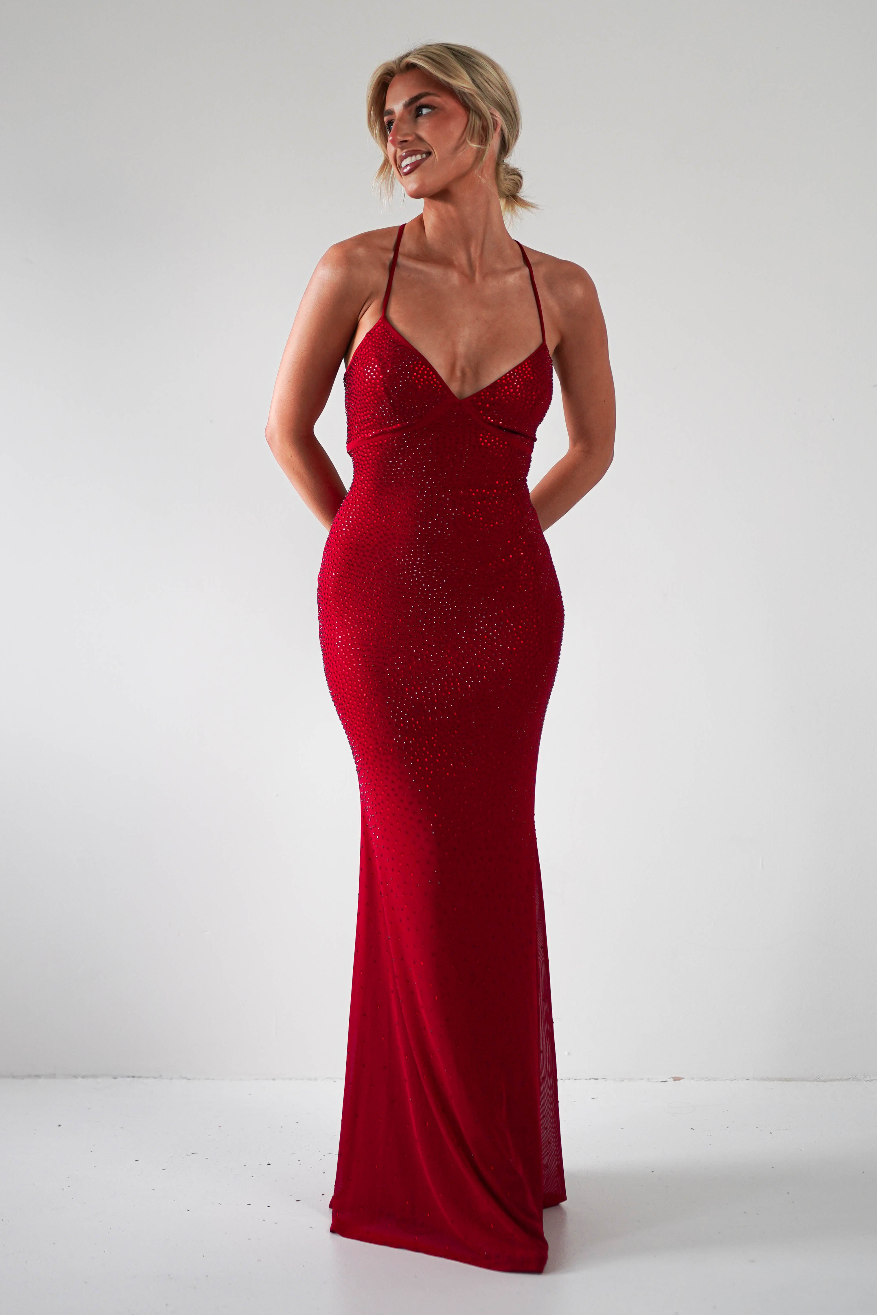 Cataleya Rhinestone Bodycon Gown | Red