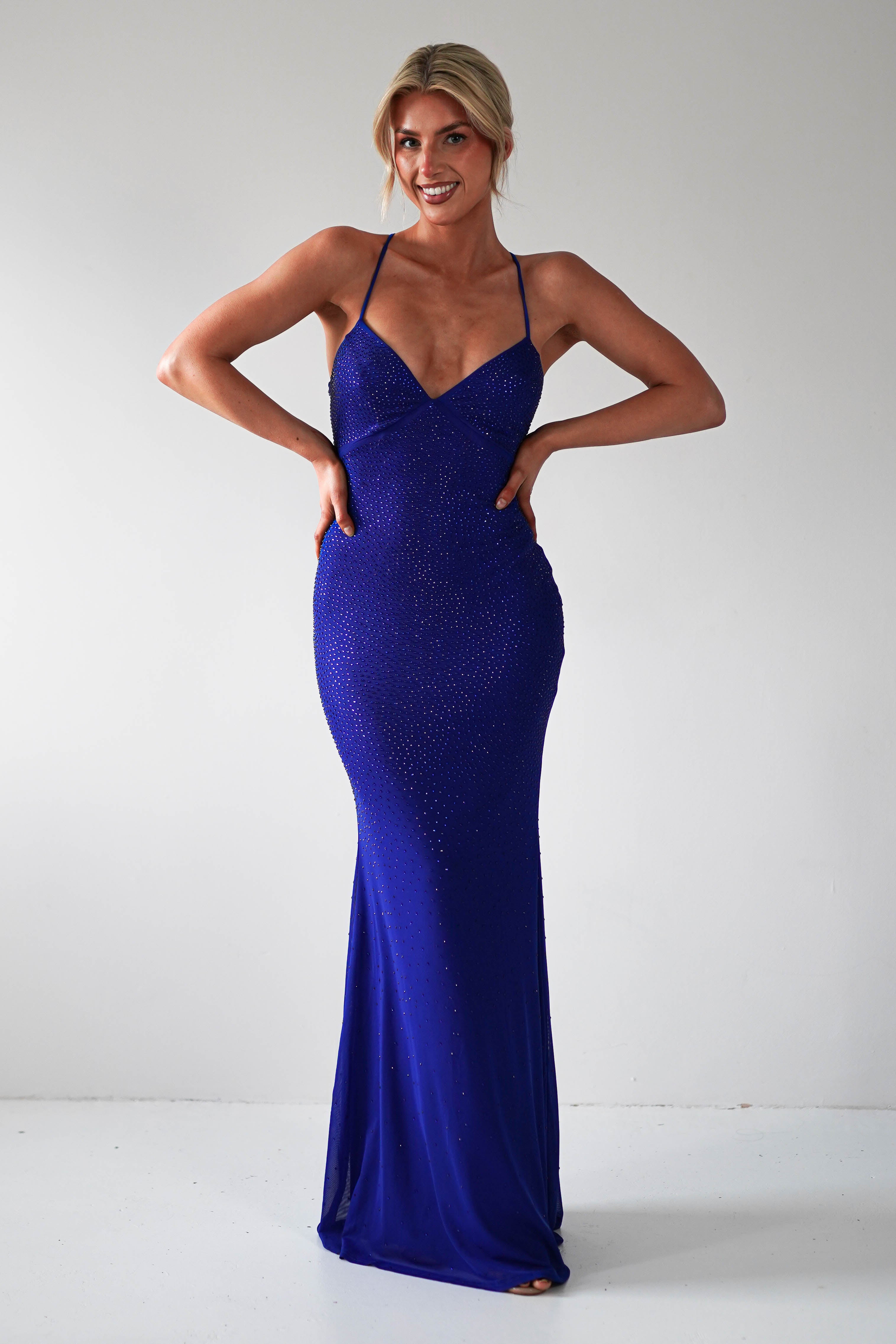 Cataleya Rhinestone Bodycon Gown | Royal Blue