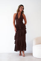 Oh Hello Clothing Women > Clothing > Dresses 1*DONE-Caterina Tiered Halter Maxi Dress |Brown