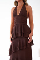 Oh Hello Clothing Women > Clothing > Dresses 1*DONE-Caterina Tiered Halter Maxi Dress |Brown