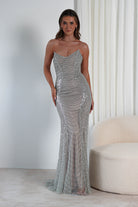 Blina Fully Beaded Strapless Gown | Silver | Debs & Prom | Formal Gown | Oh Hello Clothing