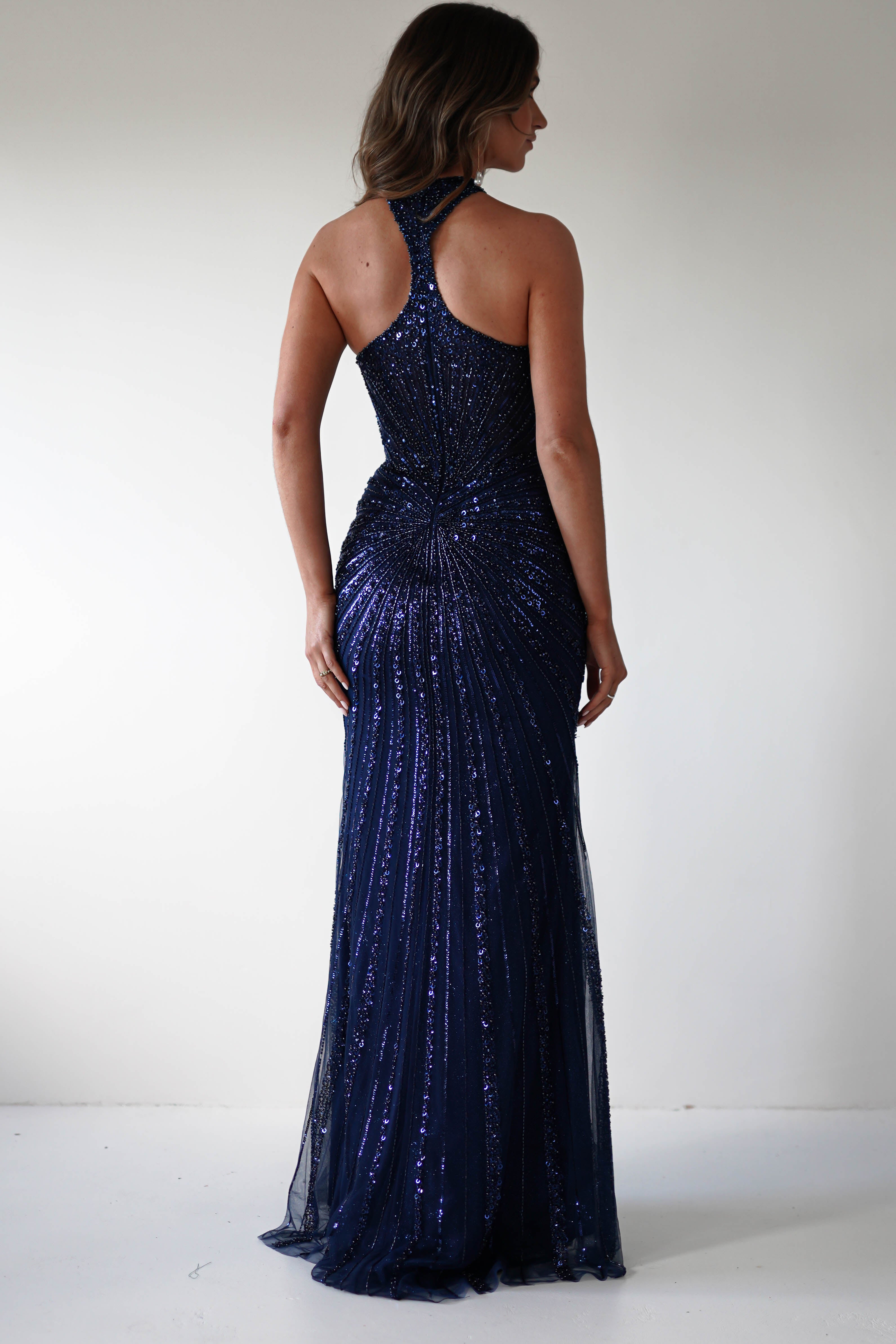 Santana Beaded Keyhole Gown | Midnight