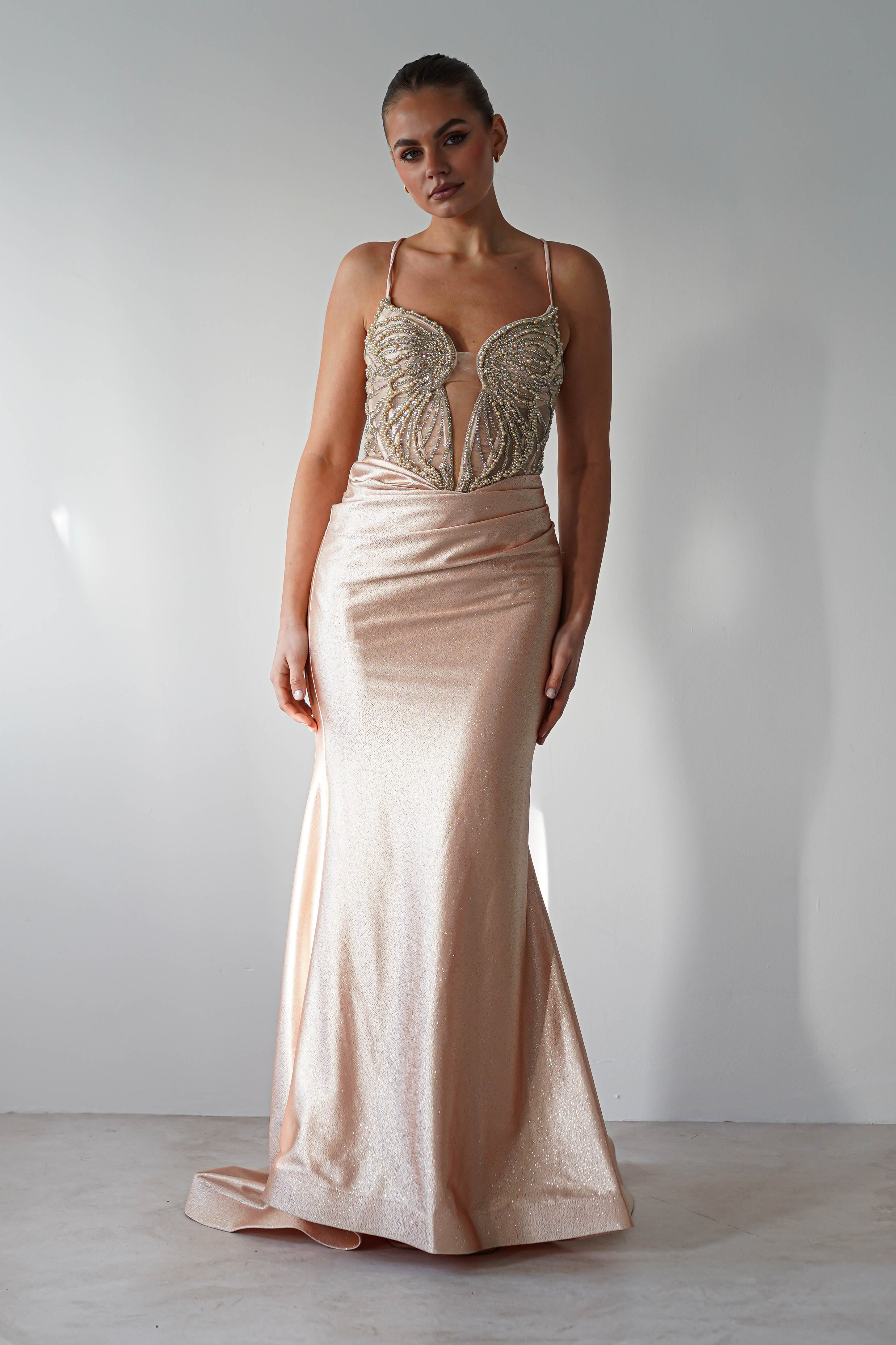 The Butterfly Embellished Bodycon Gown | Gold