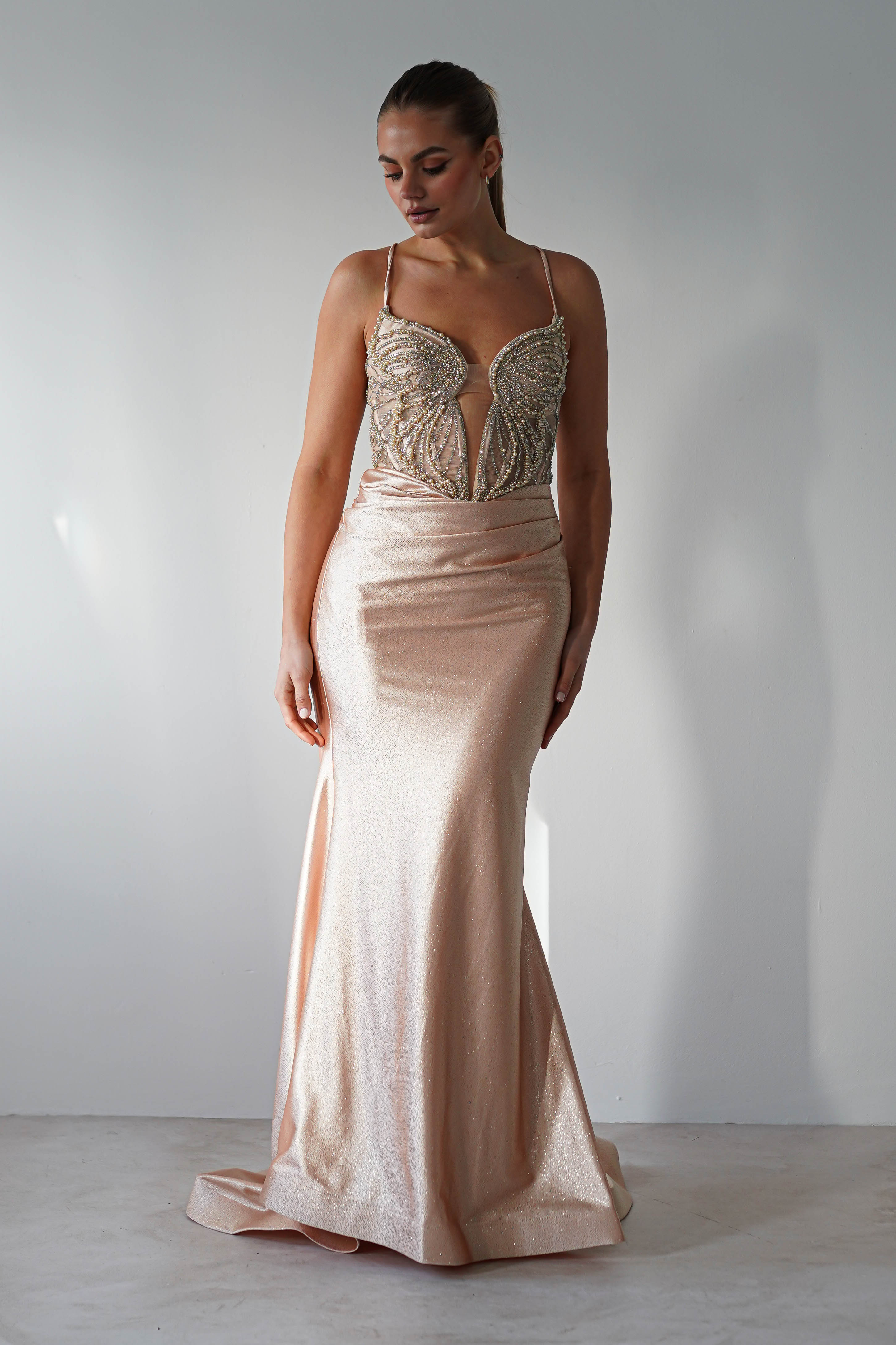 The Butterfly Embellished Bodycon Gown | Gold