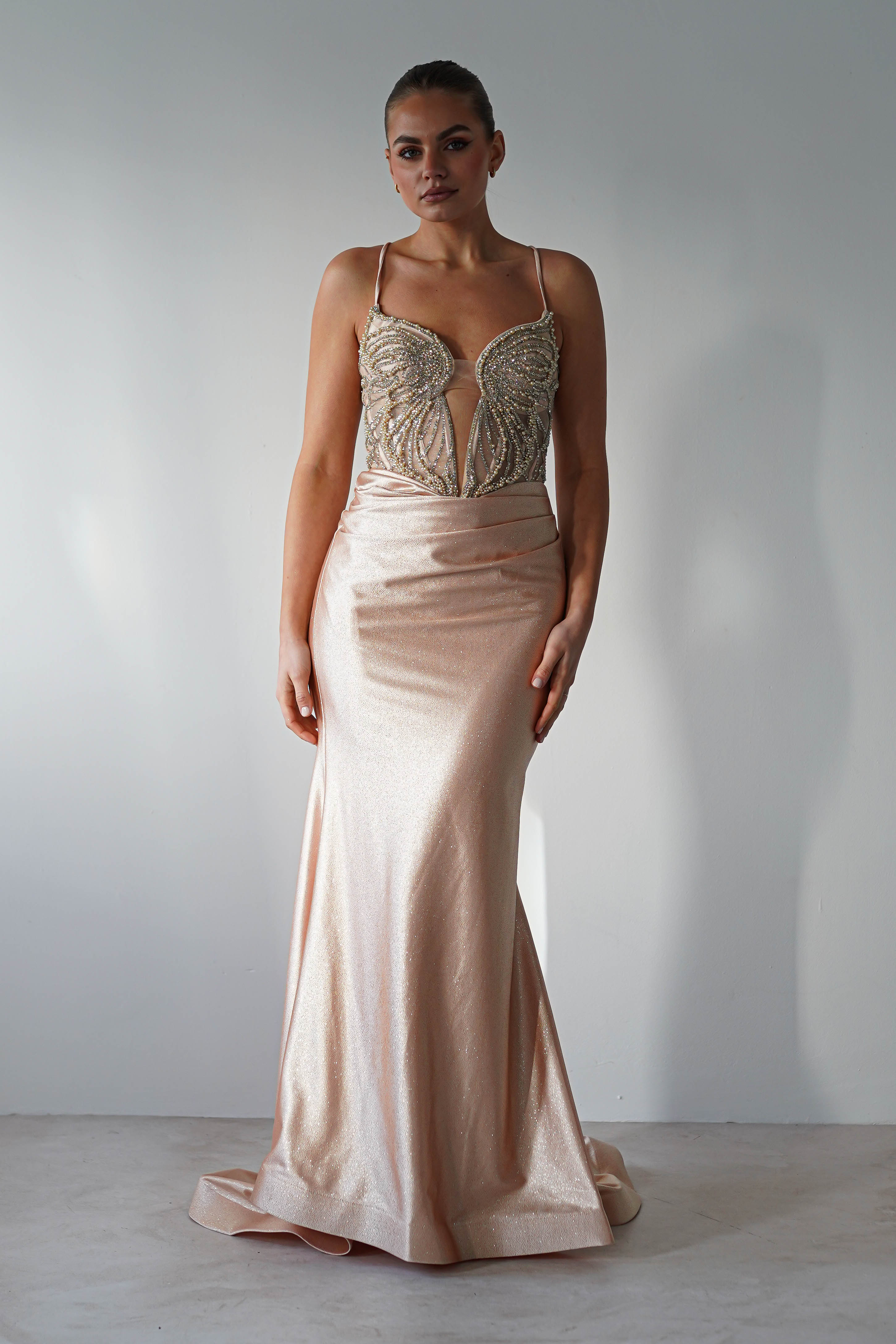 The Butterfly Embellished Bodycon Gown | Gold