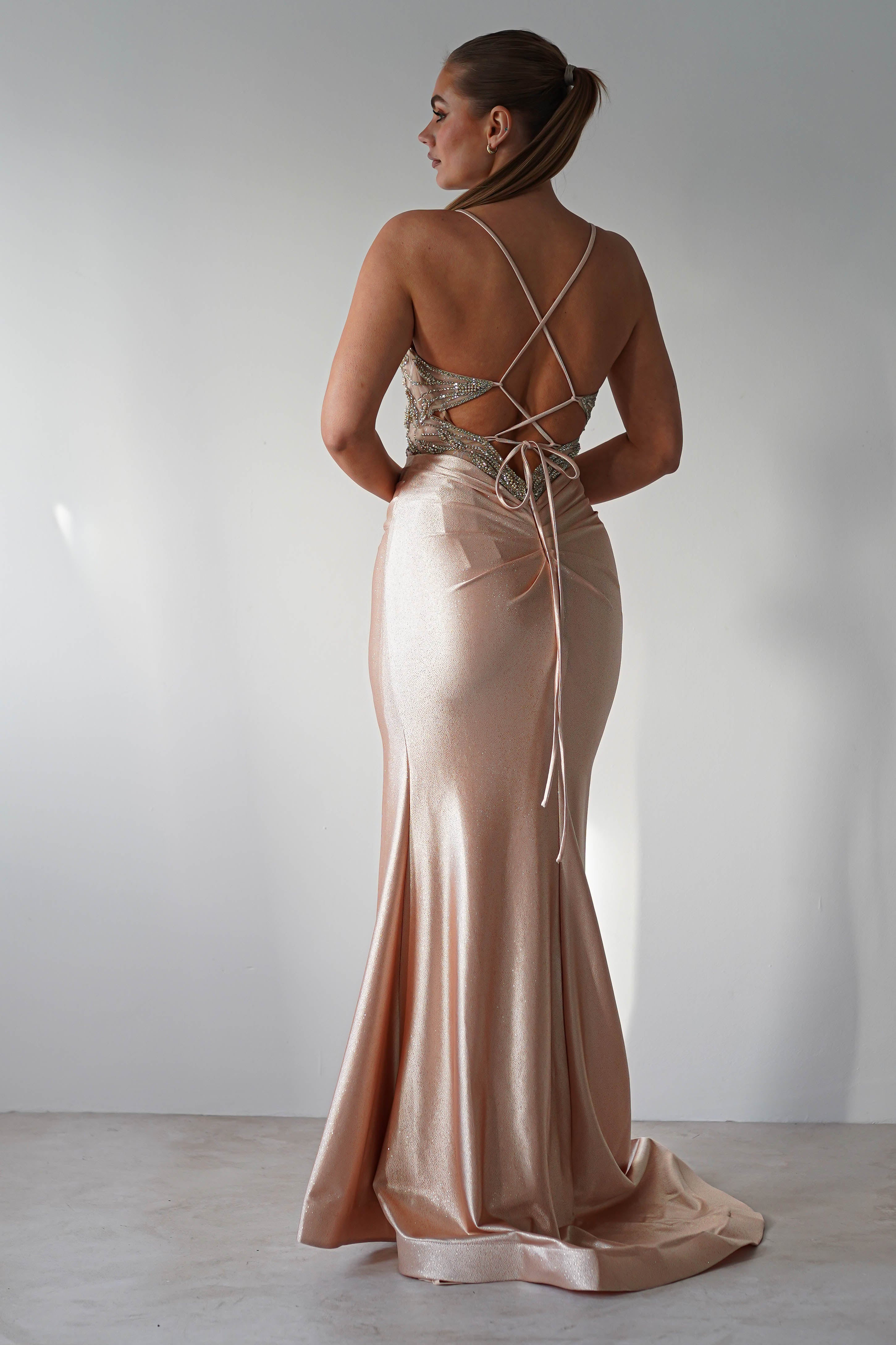 The Butterfly Embellished Bodycon Gown | Gold