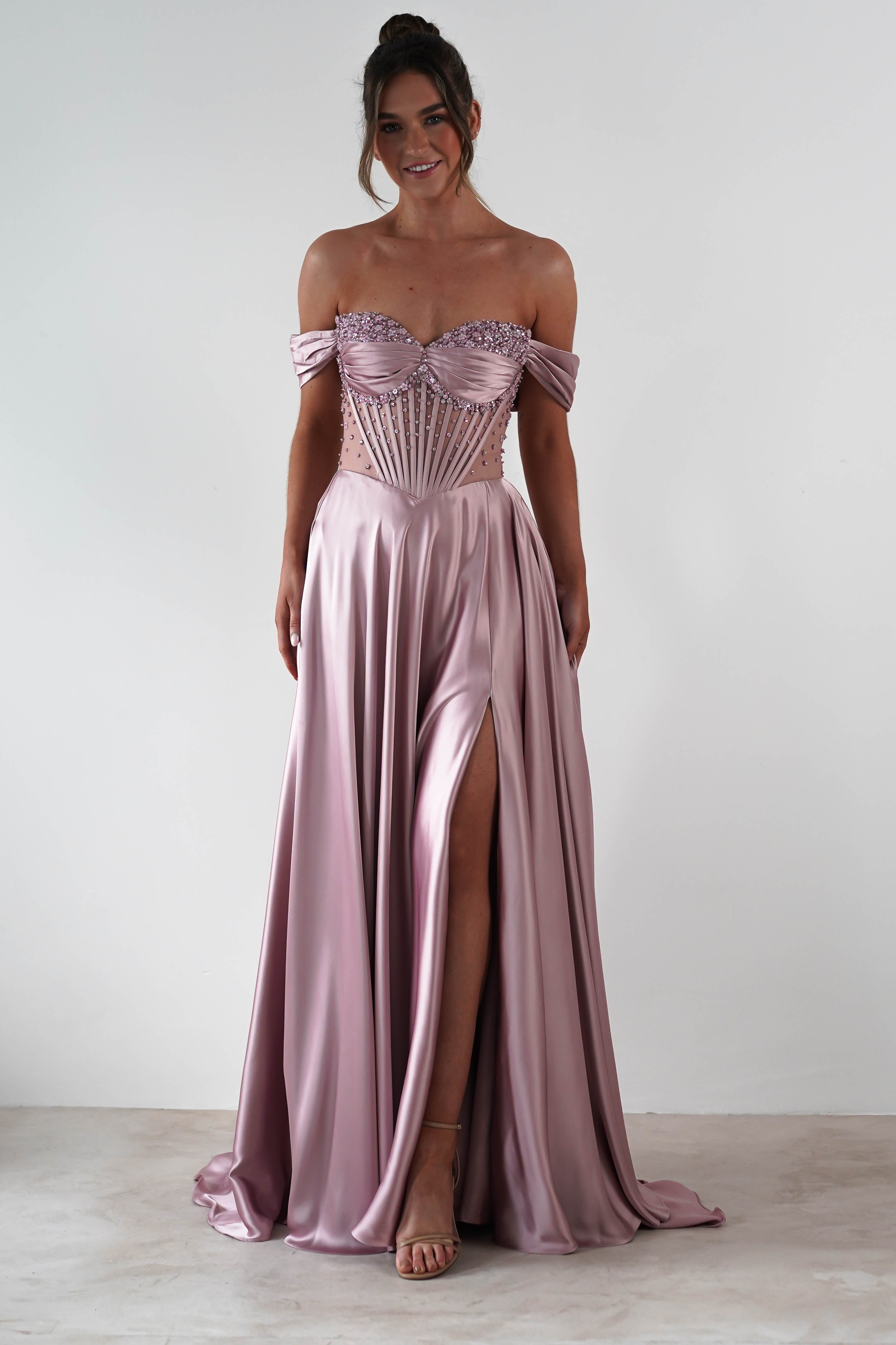 Tullie Satin A-Line Maxi Dress | Mauve