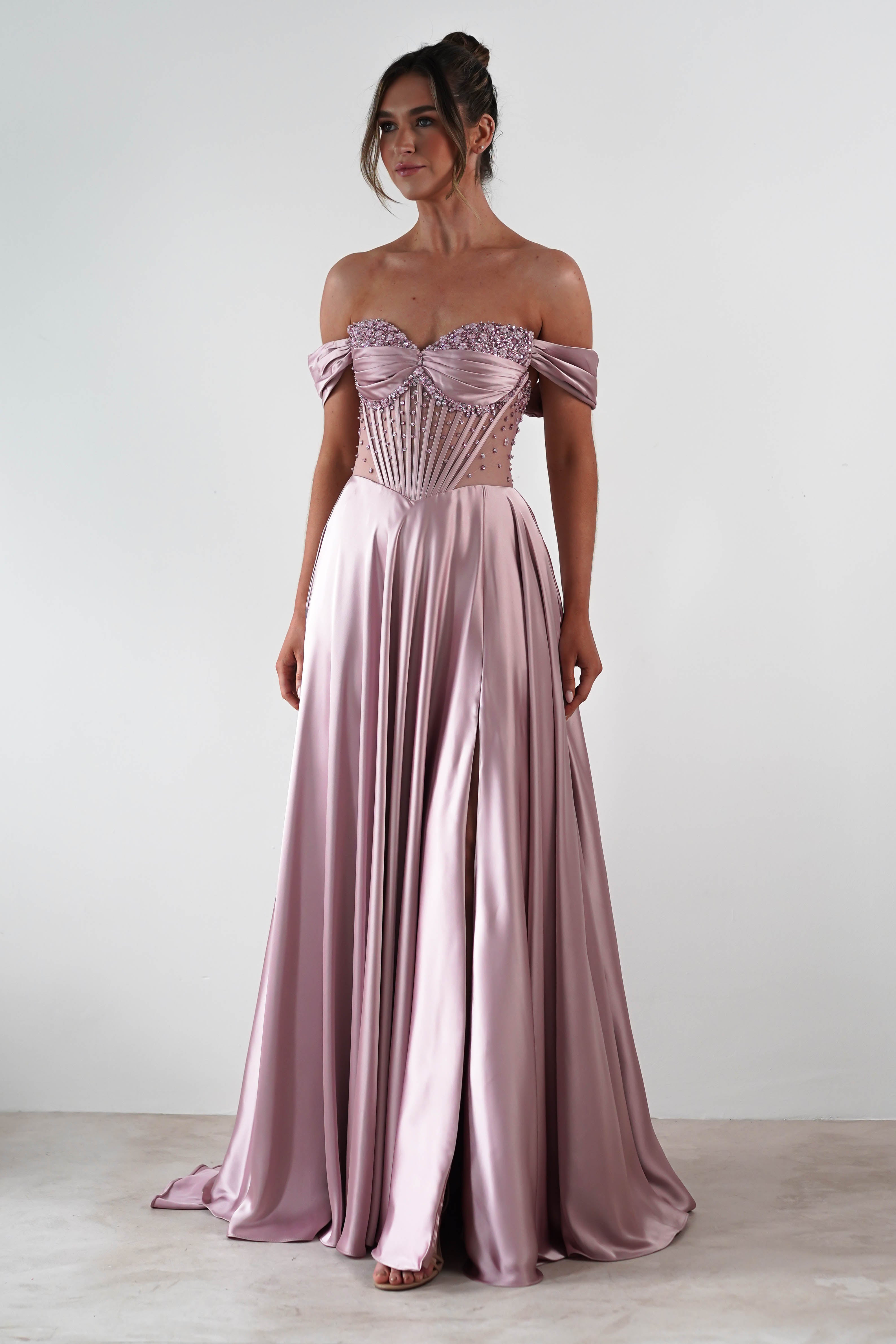 Tullie Satin A-Line Maxi Dress | Mauve