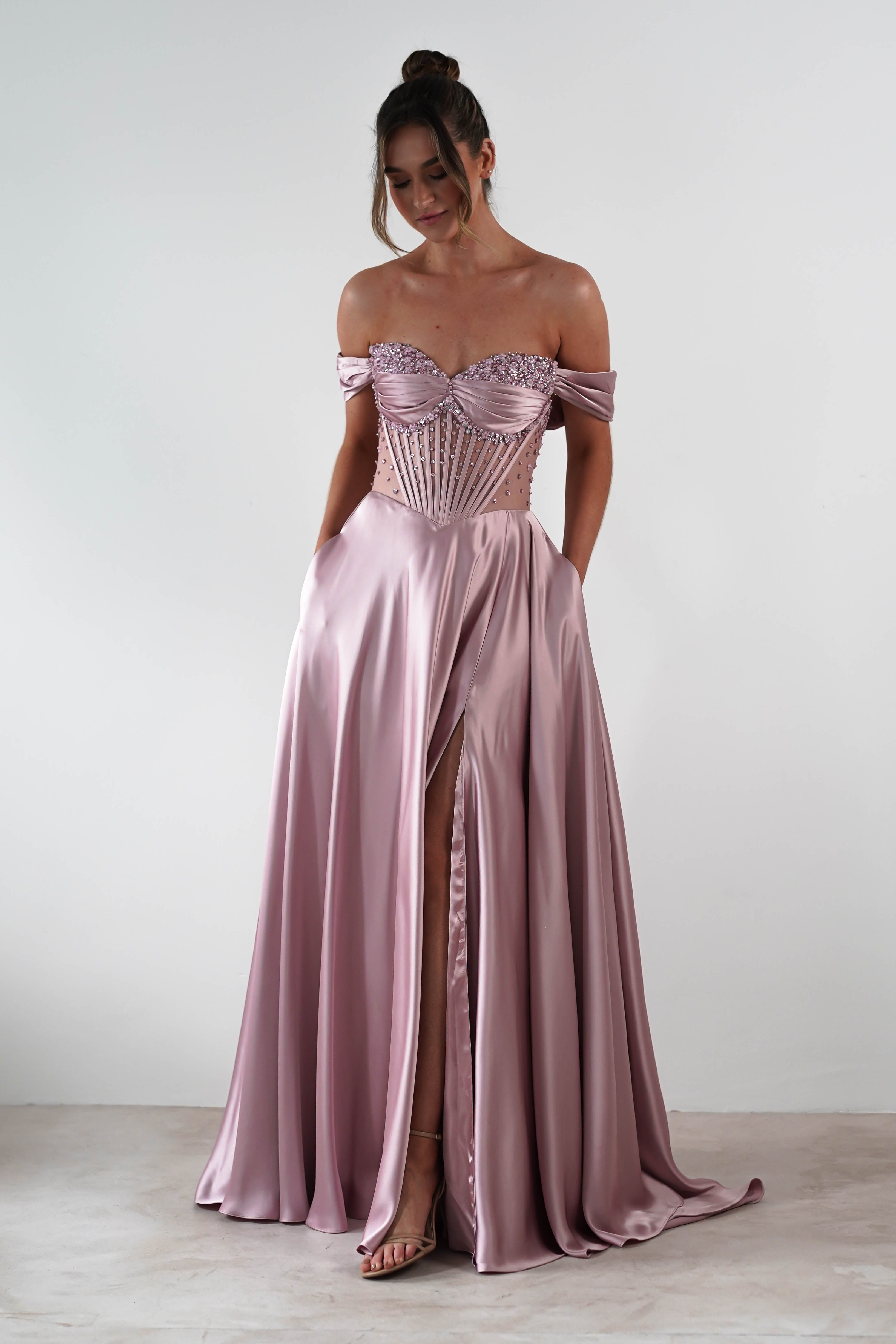 Tullie Satin A-Line Maxi Dress | Mauve