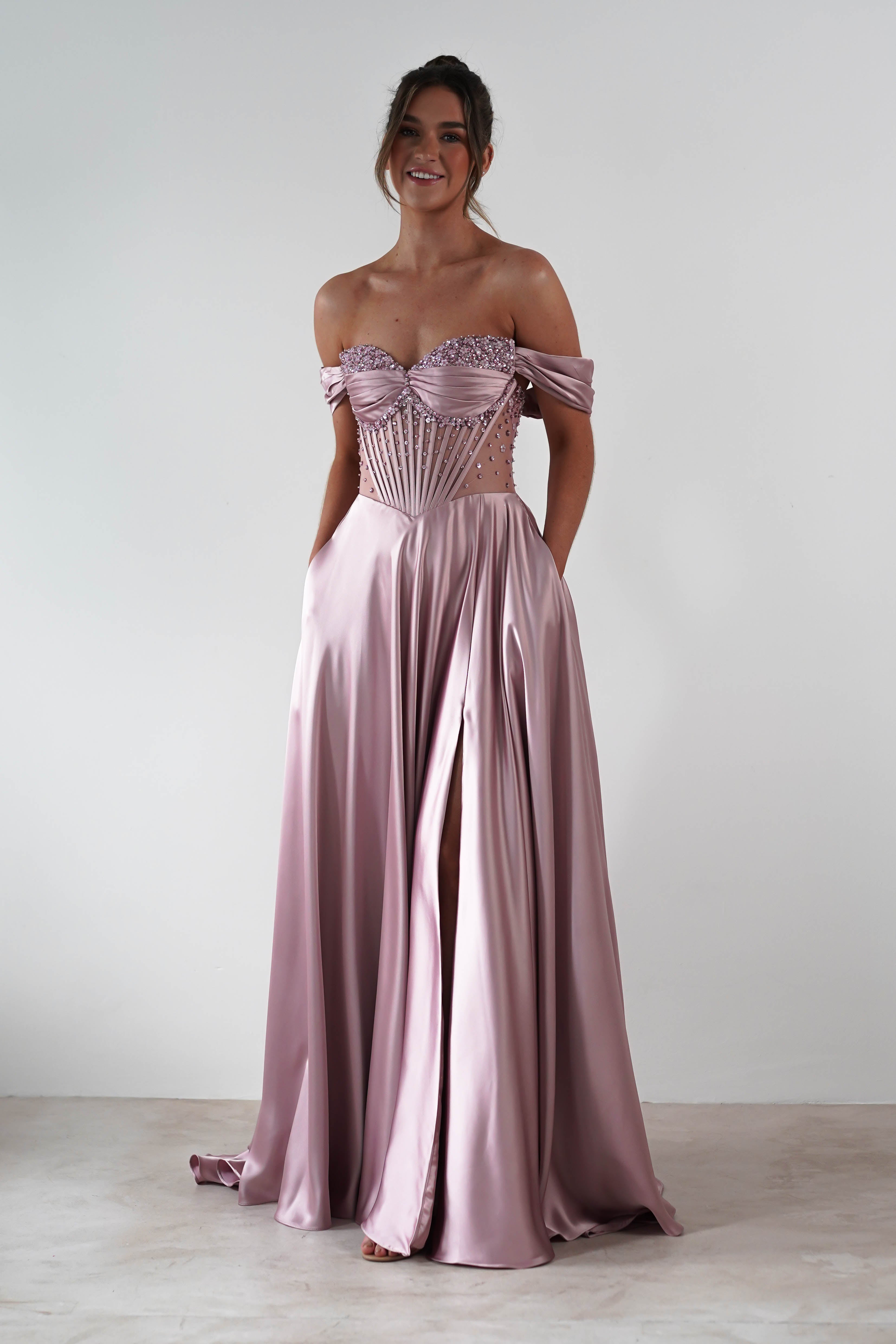 Tullie Satin A-Line Maxi Dress | Mauve