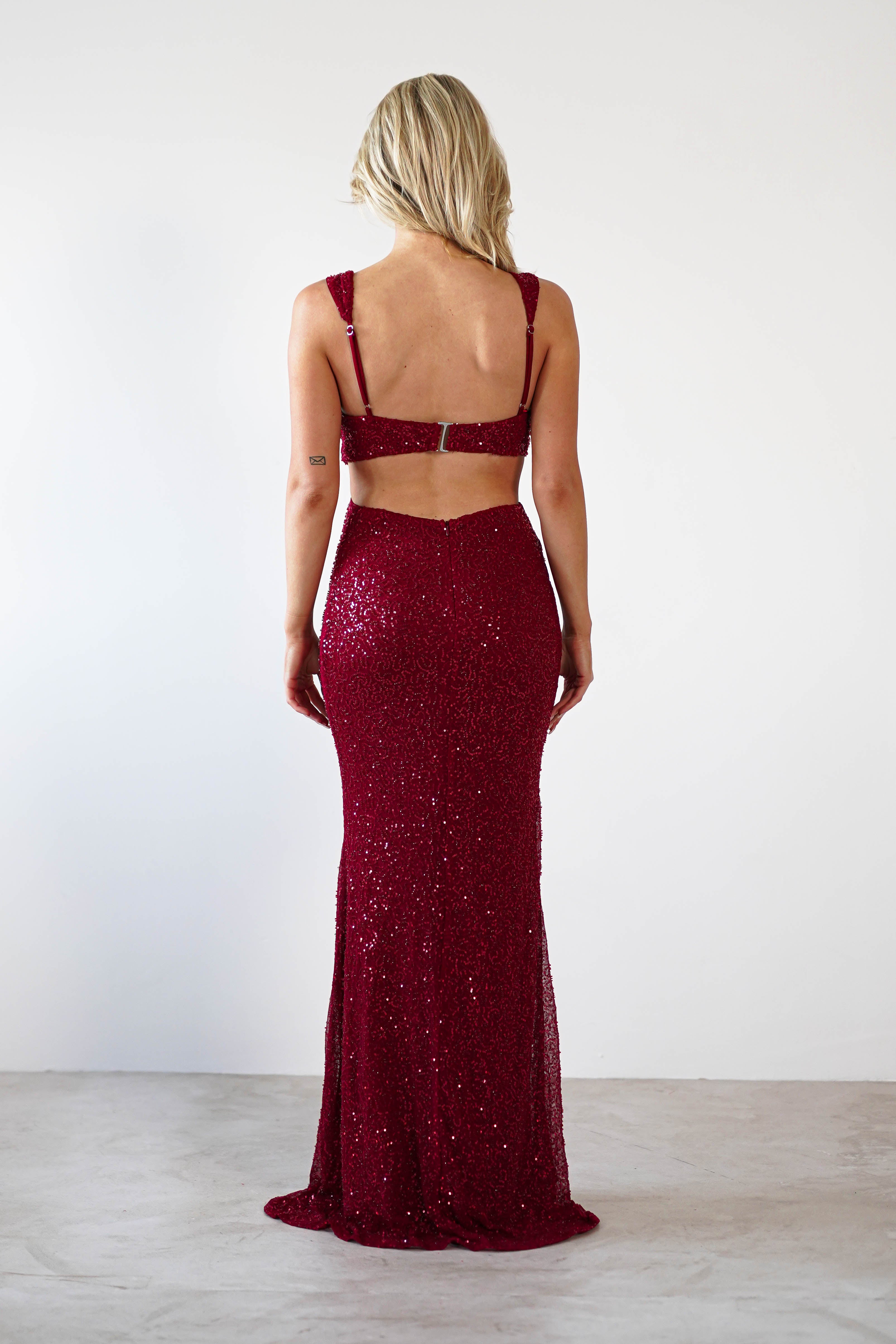 Tora Cut Out Sequin Maxi Dress | Dark Red