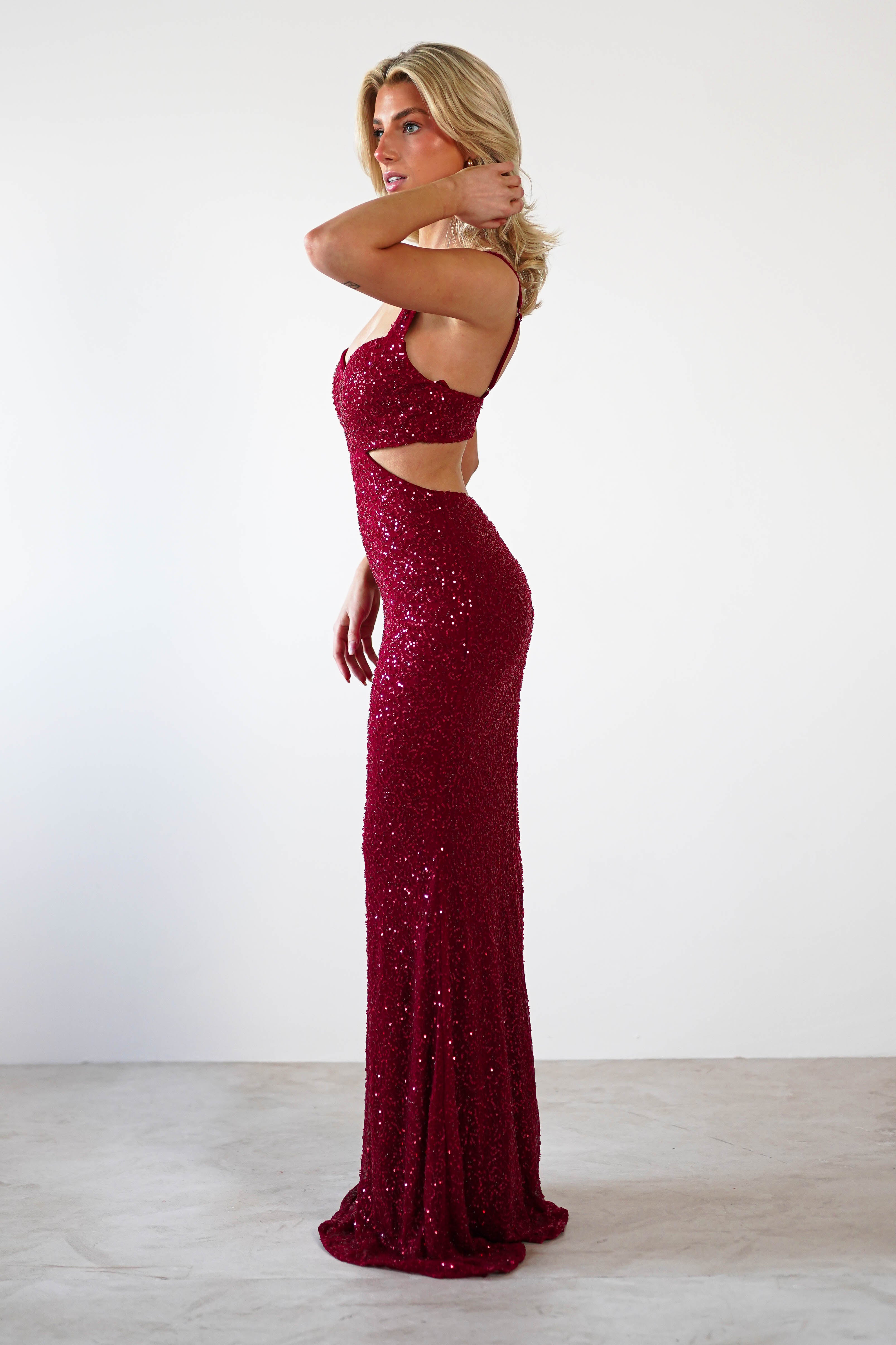 Tora Cut Out Sequin Maxi Dress | Dark Red