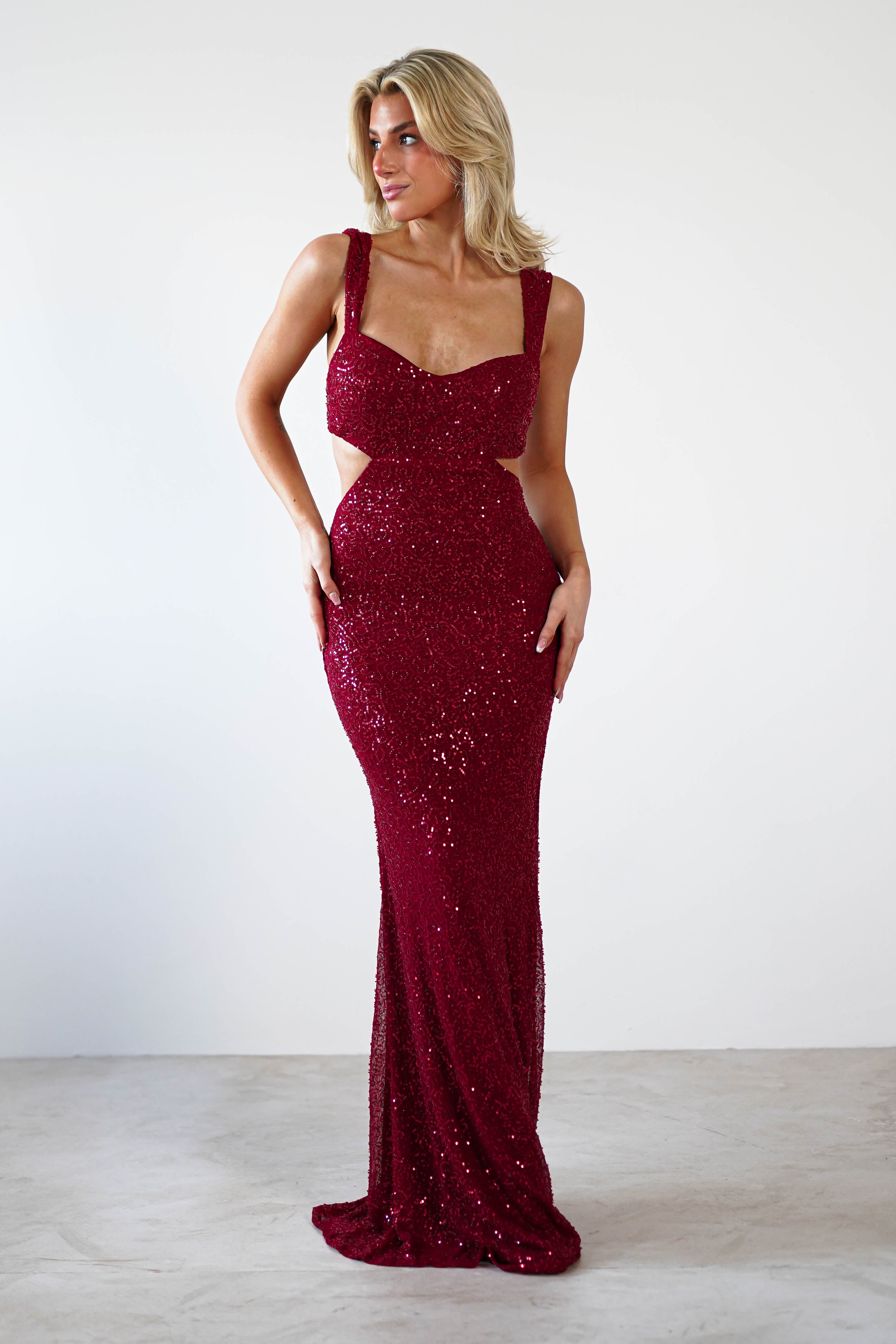 Tora Cut Out Sequin Maxi Dress | Dark Red