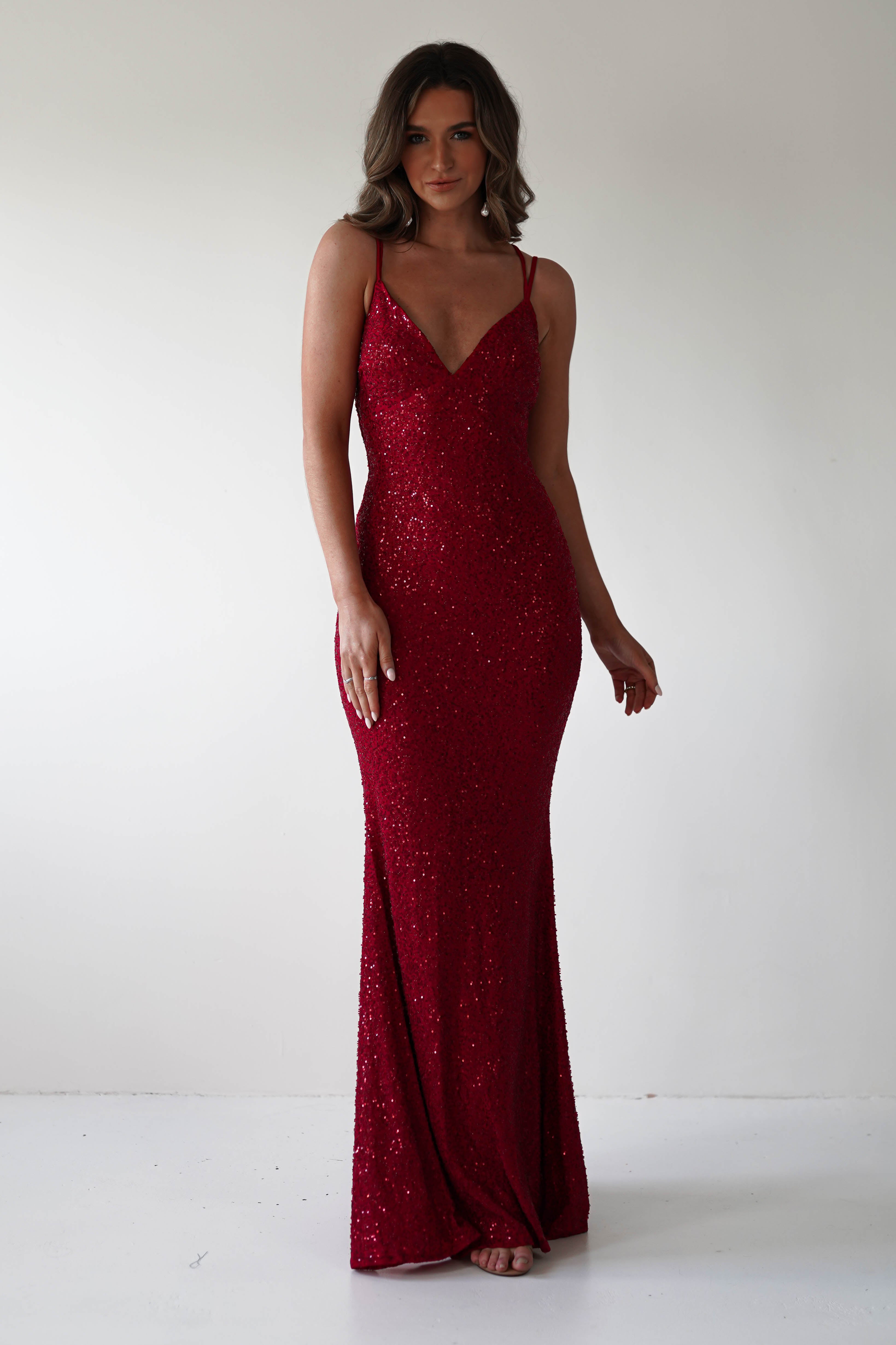 Nina Beaded Bodycon Gown | Red