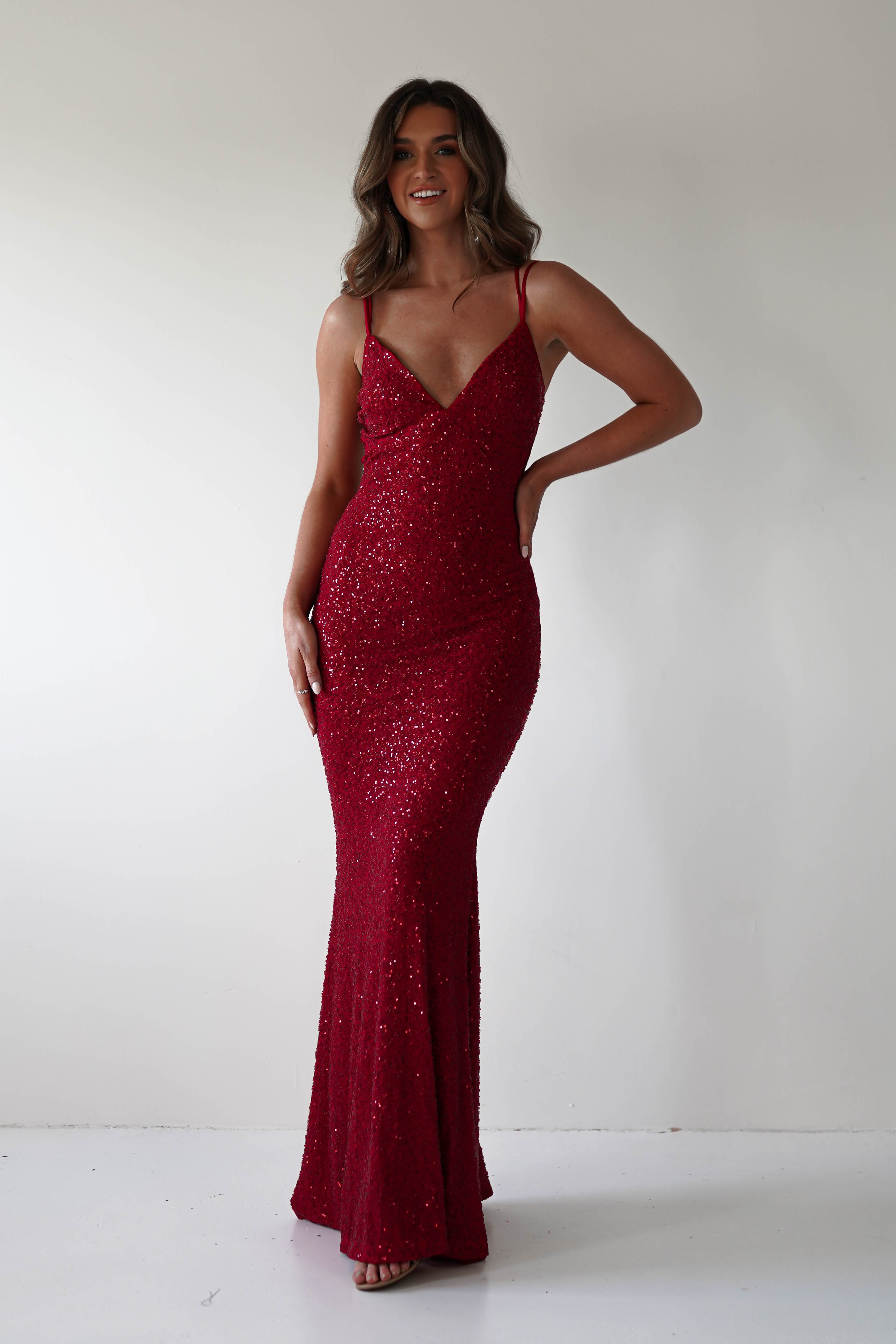 Nina Beaded Bodycon Gown | Red