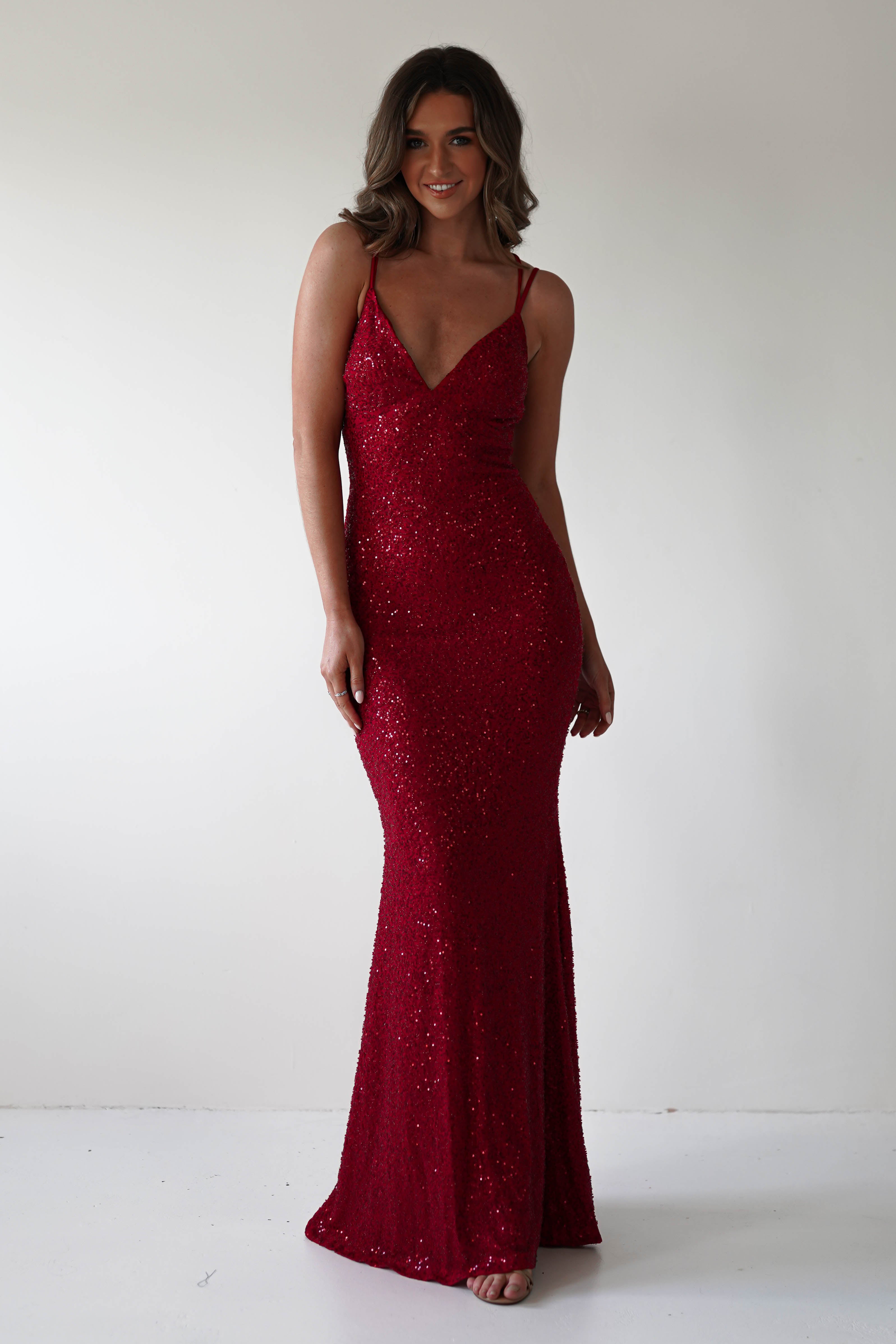 Nina Beaded Bodycon Gown | Red