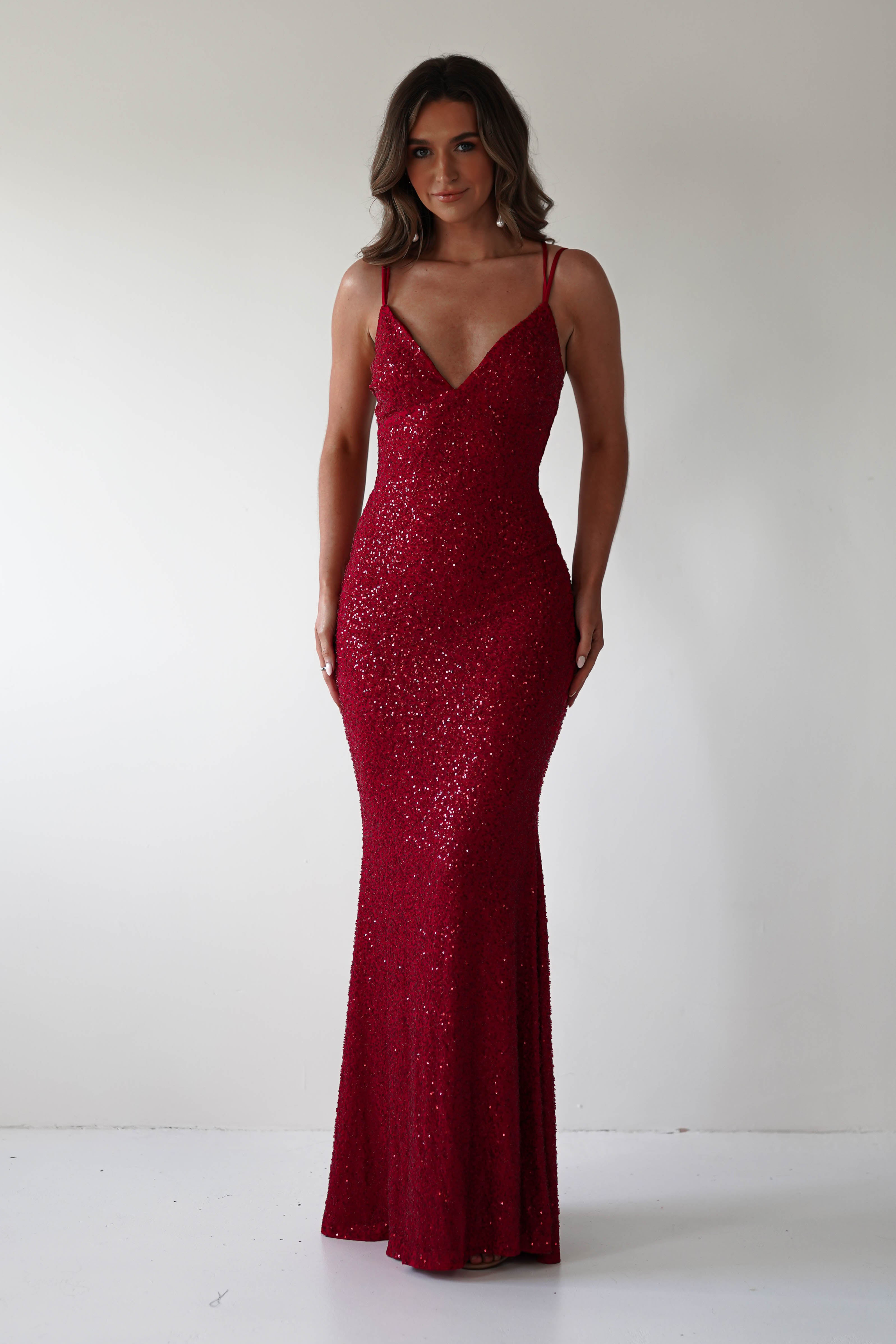 Nina Beaded Bodycon Gown | Red