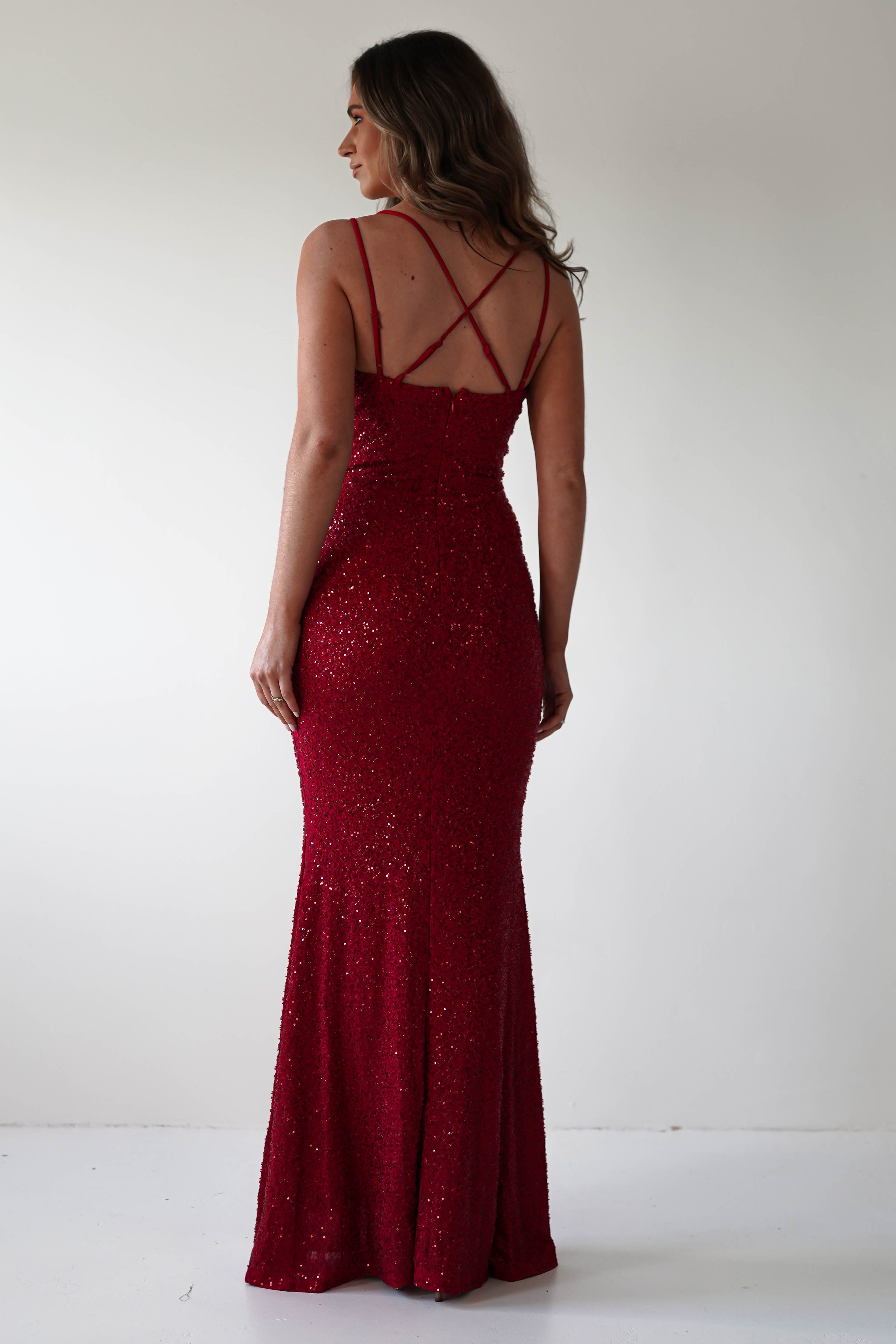 Nina Beaded Bodycon Gown | Red