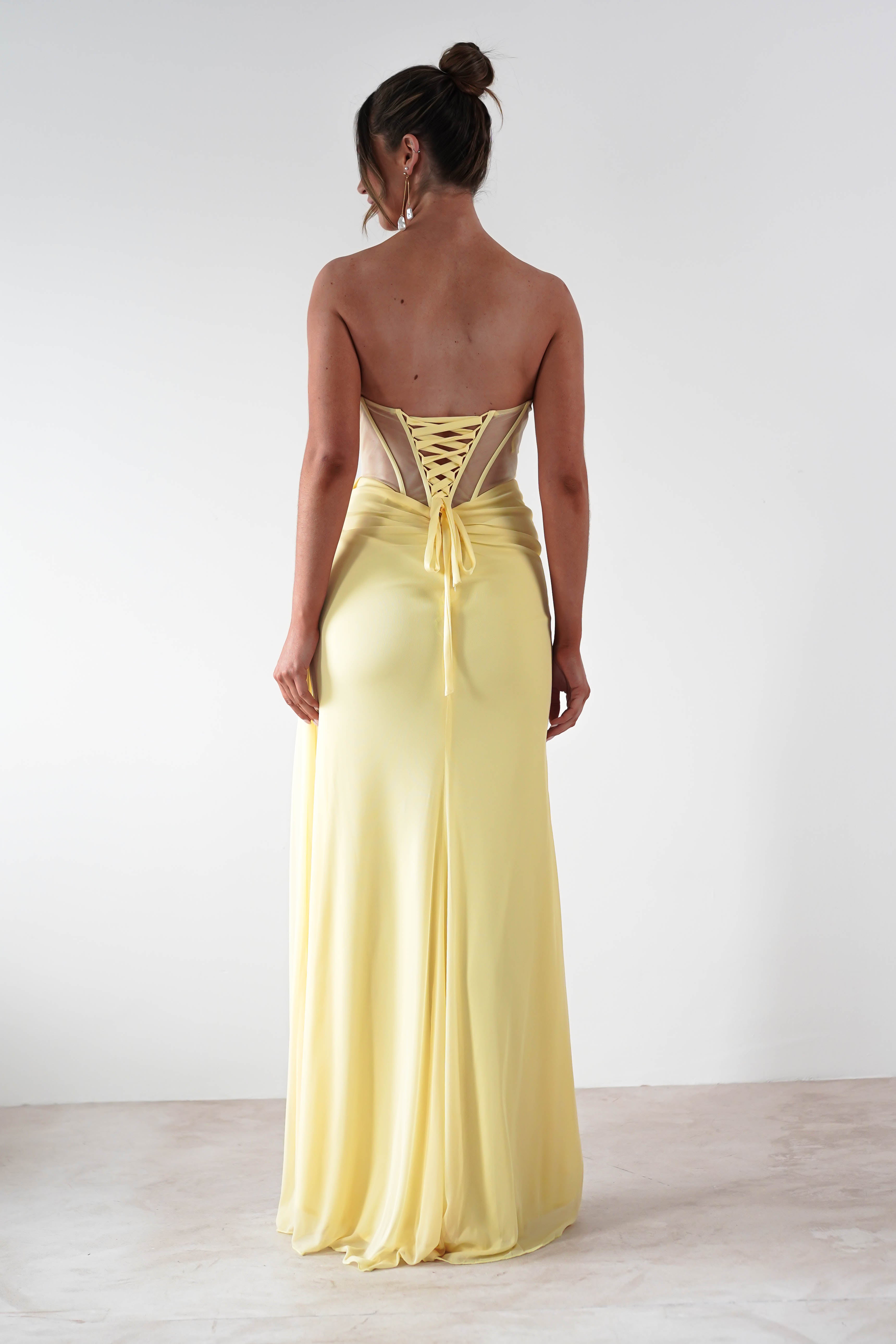 Robyn Draped Fitted Stapless Gown | Yellow