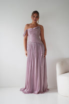 Oh Hello Clothing Women > Clothing > Dresses 1* DONE -CD409- Mauve One-Shoulder Pleated Maxi Dress with Slit