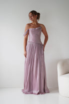 Oh Hello Clothing Women > Clothing > Dresses 1* DONE -CD409- Mauve One-Shoulder Pleated Maxi Dress with Slit