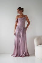 Oh Hello Clothing Women > Clothing > Dresses 1* DONE -CD409- Mauve One-Shoulder Pleated Maxi Dress with Slit