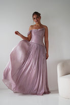 Oh Hello Clothing Women > Clothing > Dresses 1* DONE -CD409- Mauve One-Shoulder Pleated Maxi Dress with Slit