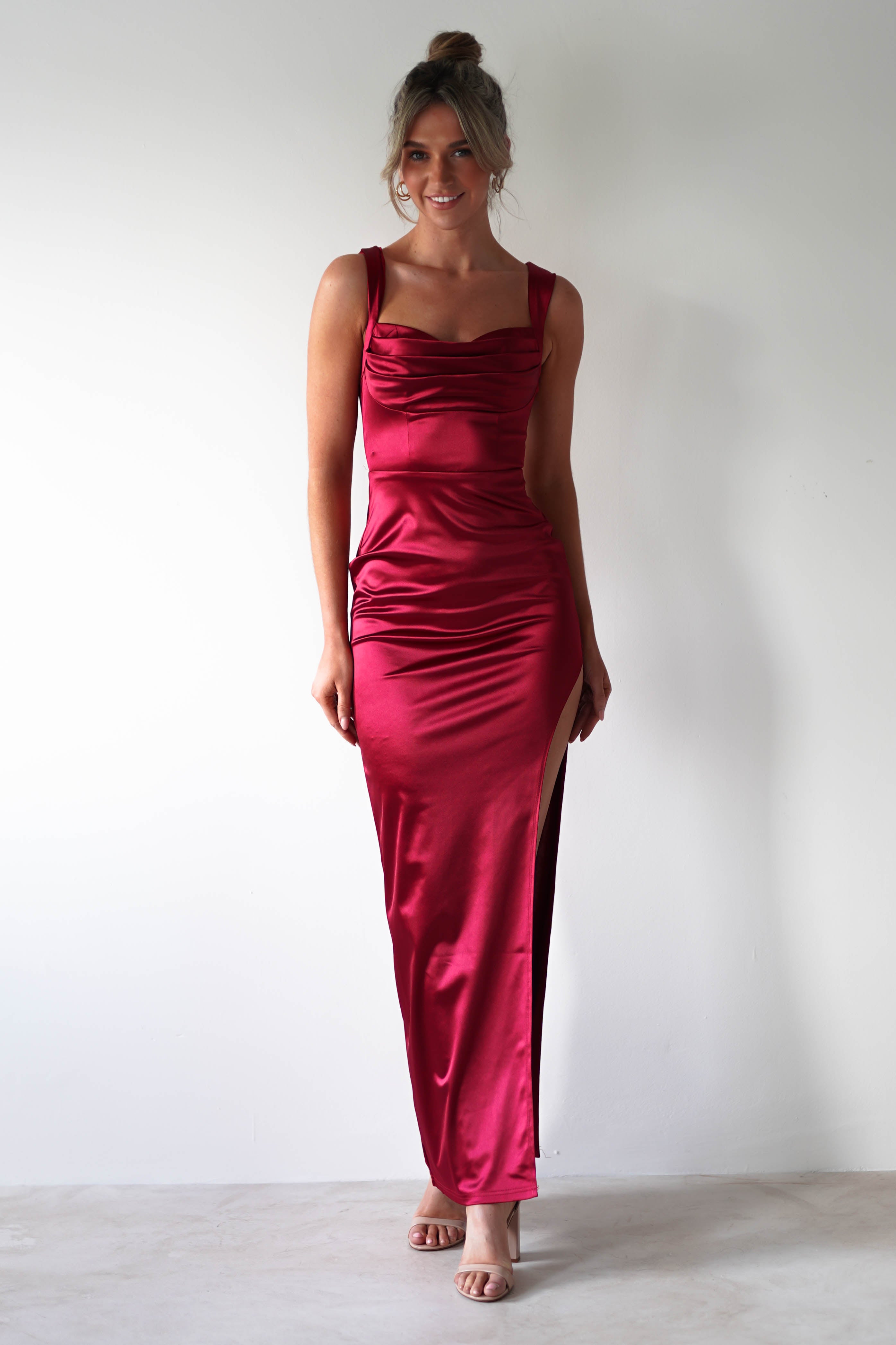 Aideena Bodycon Maxi Dress | Dark Red