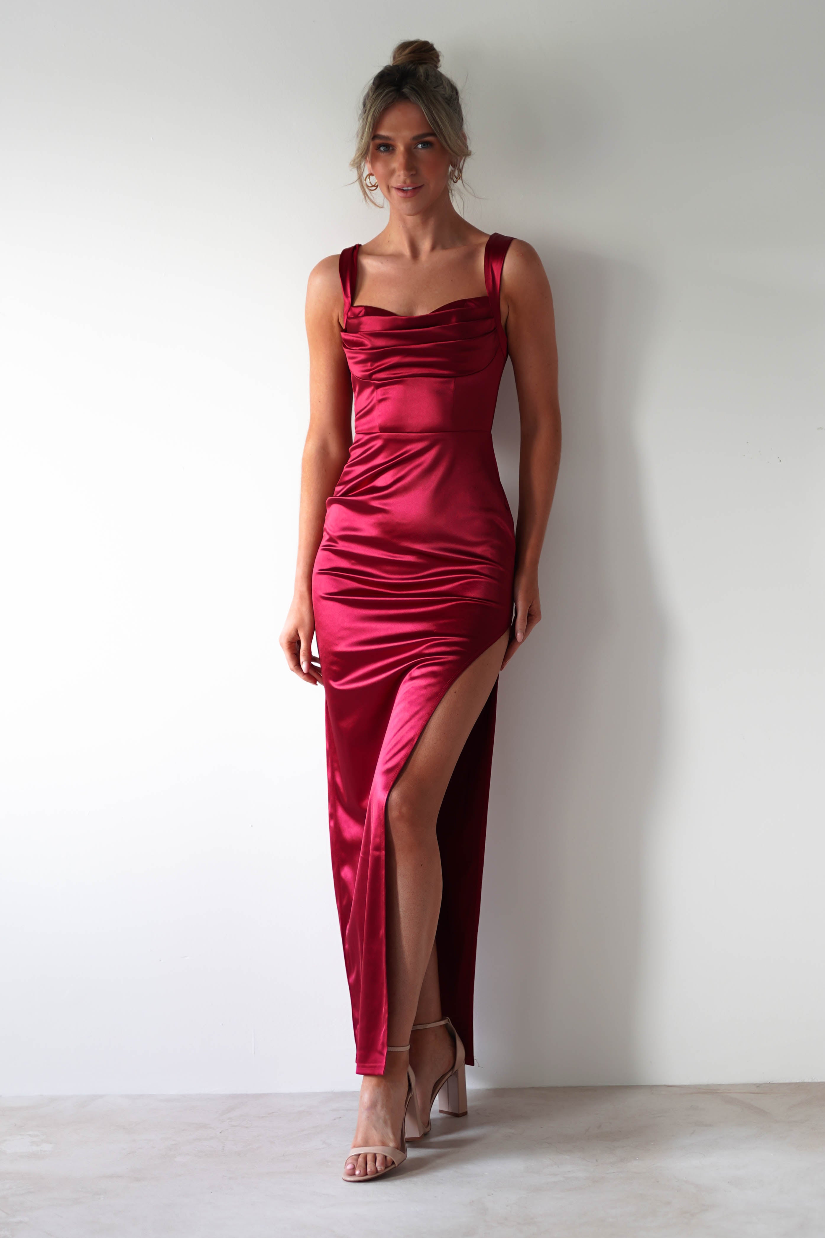 Aideena Bodycon Maxi Dress | Dark Red