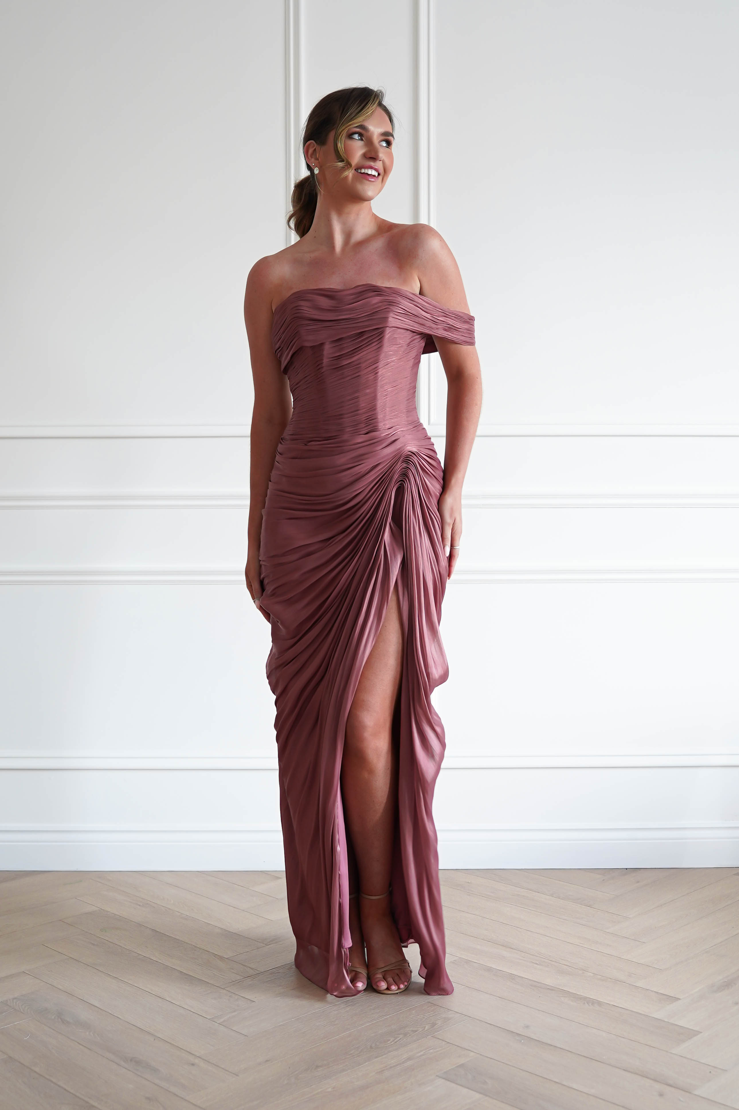 Oh Hello Clothing Dresses > Prom Dresses 1*DONE-CD416- SIENNA ROSE Ruched Draped Maxi Dress