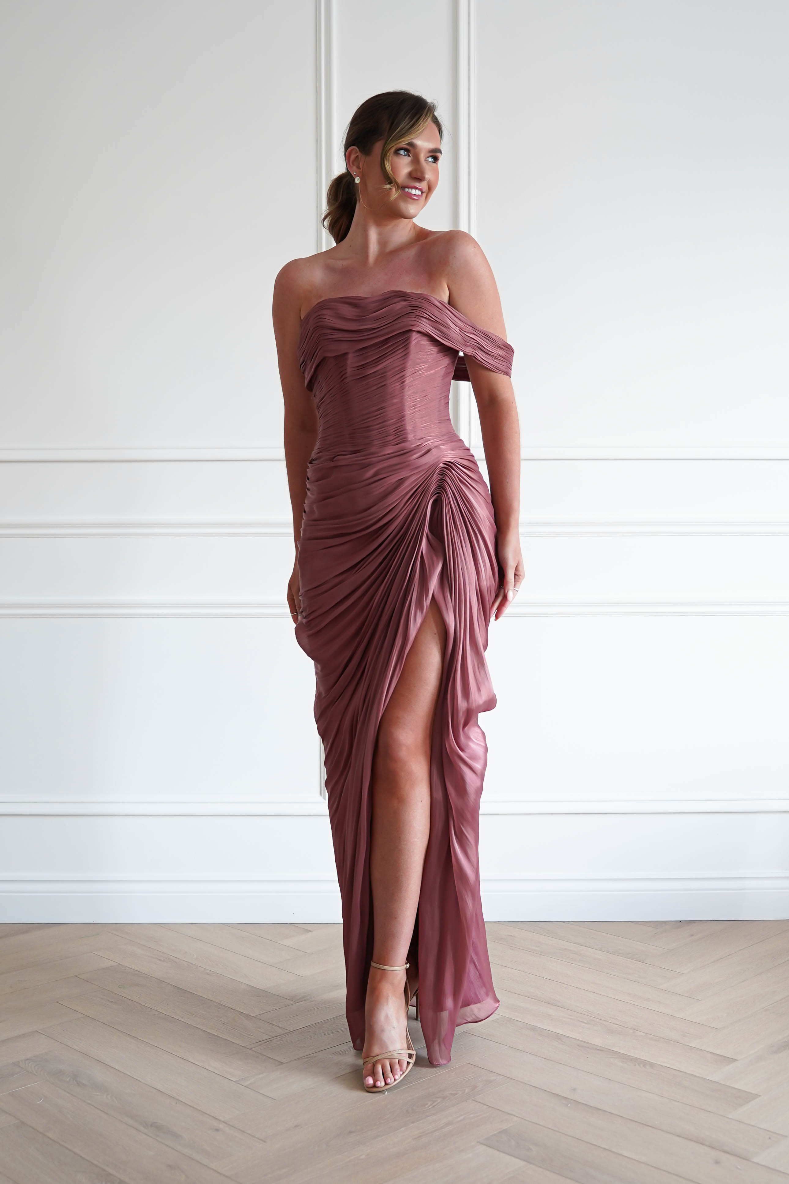 Oh Hello Clothing Dresses > Prom Dresses 1*DONE-CD416- SIENNA ROSE Ruched Draped Maxi Dress