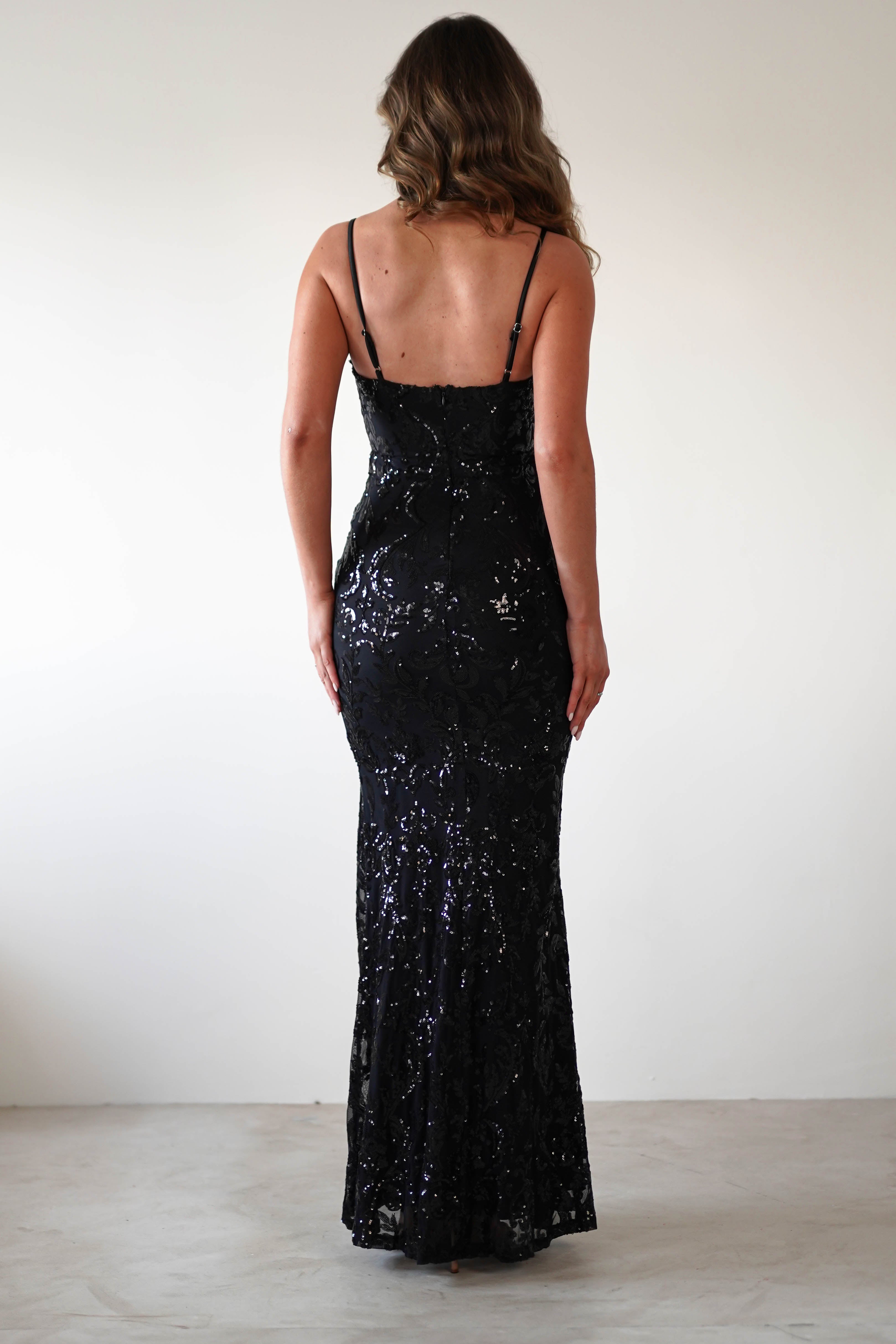 Isabel Sequin Corset Gown | Black