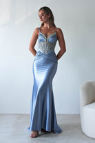 Vera Embellished Bodycon Gown | Dusty Blue | Debs & Prom | Formal Gown | Oh Hello Clothing