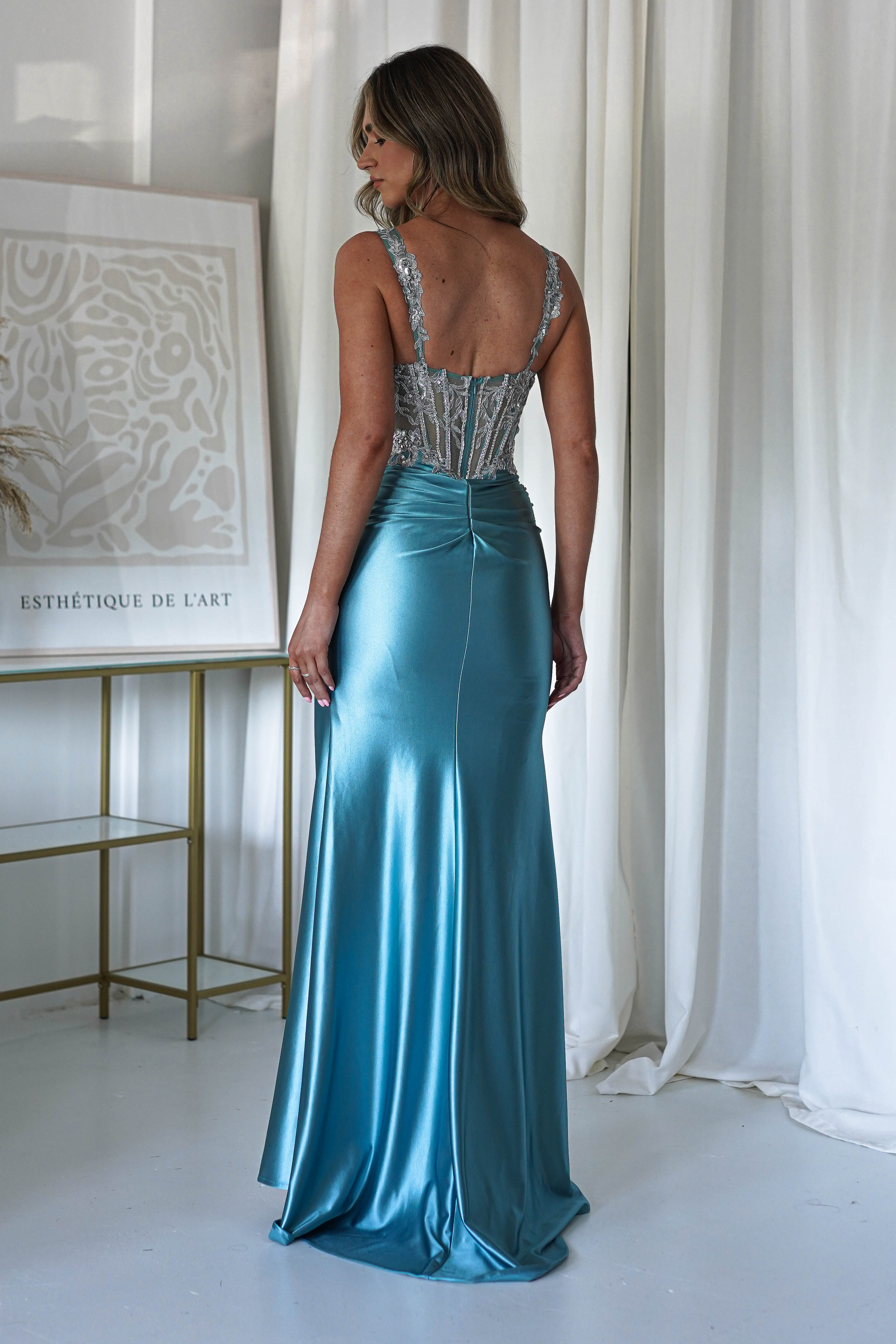 Rhodes Embellished Bodycon Gown | Robin Blue | Oh Hello Clothing | XS (6)