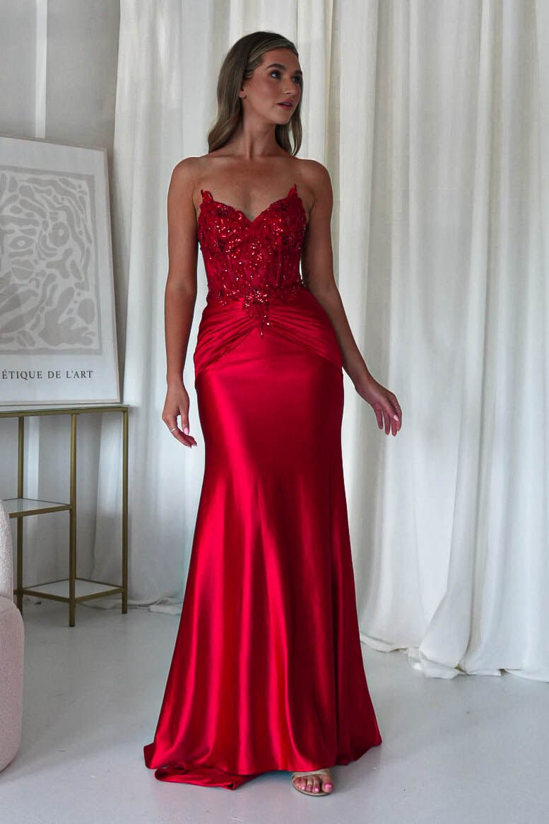 Raquel Bodycon Embellished Gown | Red | Oh Hello Clothing | XS (6)