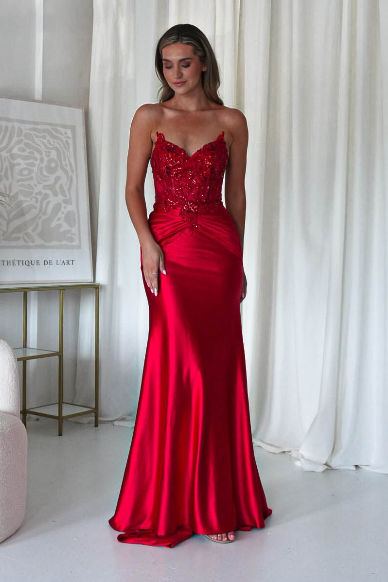 Raquel Bodycon Embellished Gown | Red | Oh Hello Clothing | XS (6)