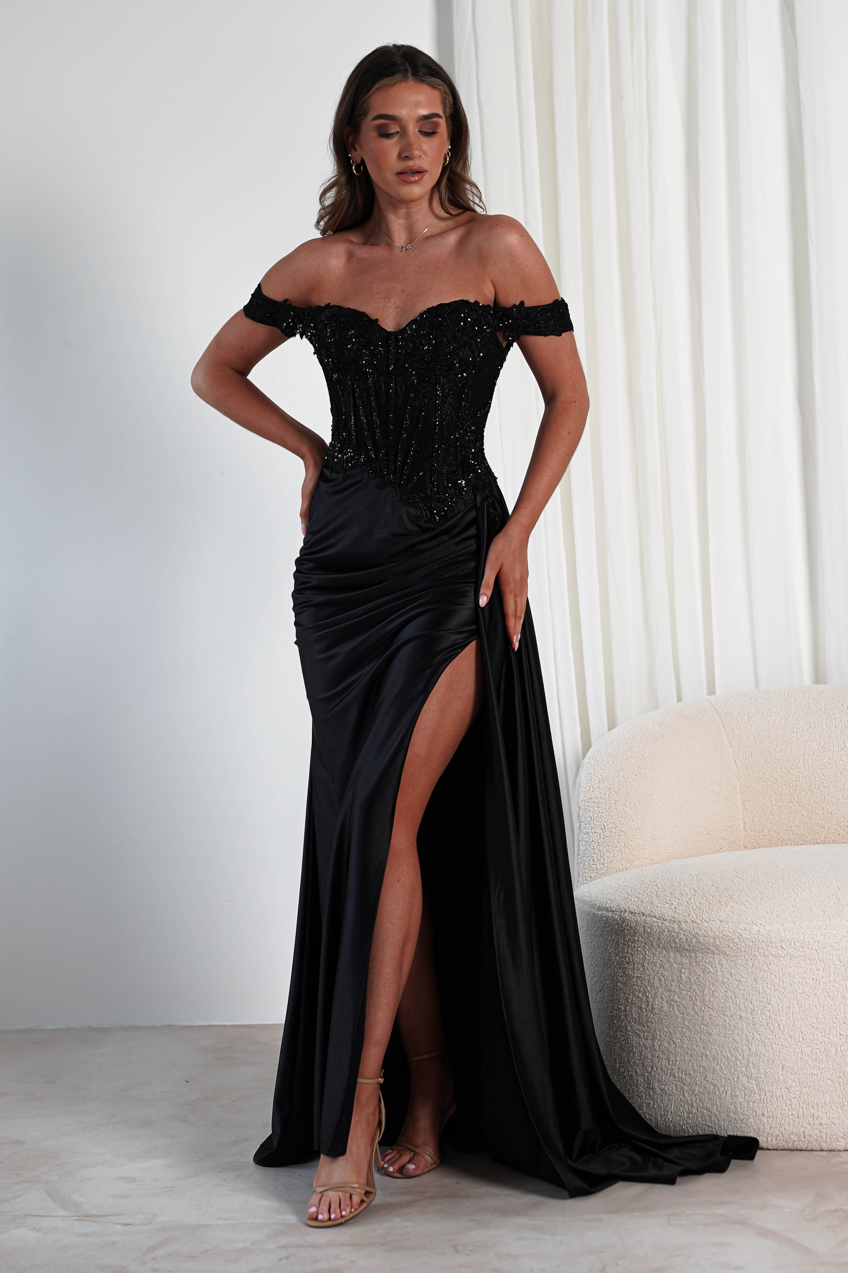 Marsela Lace Bodice Gown | Black