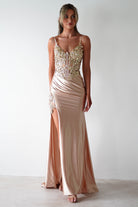 Regina Embellished Bodice Gown | Champagne/Gold | Debs & Prom | Formal Gown | Oh Hello Clothing