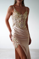 Regina Embellished Bodice Gown | Champagne/Gold | Debs & Prom | Formal Gown | Oh Hello Clothing