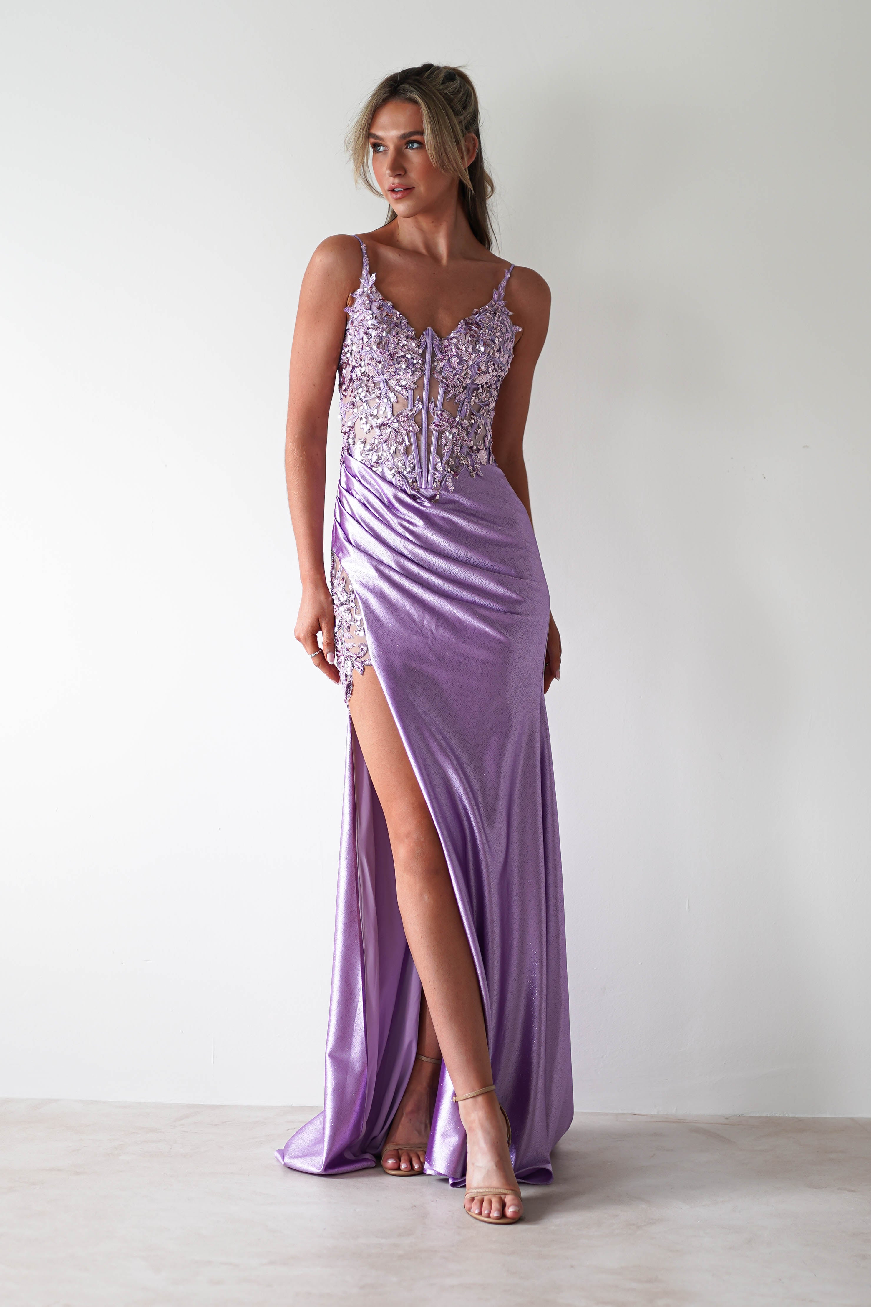 Regina Embellished Bodice Gown | Lavendar